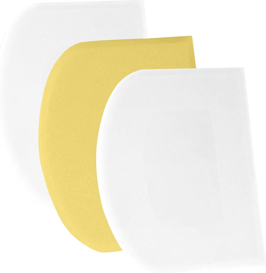 SURDOCA Dough Scraper Bench Scraper - 3P 4.7x3.7" Plastic Flexible Bowl Scraper, Sharp Edge & Angles Cake Scraper. Non-Slip Bakeware Decorating Tools Sculpting & Modeling Tools - White+Yellow+White