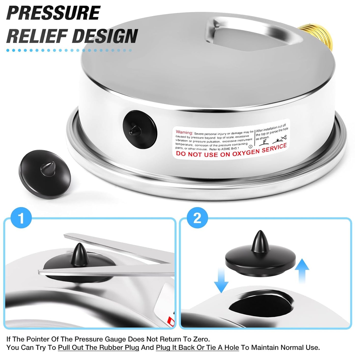 MEANLIN MEASURE 0~100Psi Stainless Steel 1/4" NPT 4" FACE DIAL Liquid Filled Pressure Gauge WOG Water Oil Air Lower Mount, with 1/2" NPT and 3/8" NPT Hex Bushing