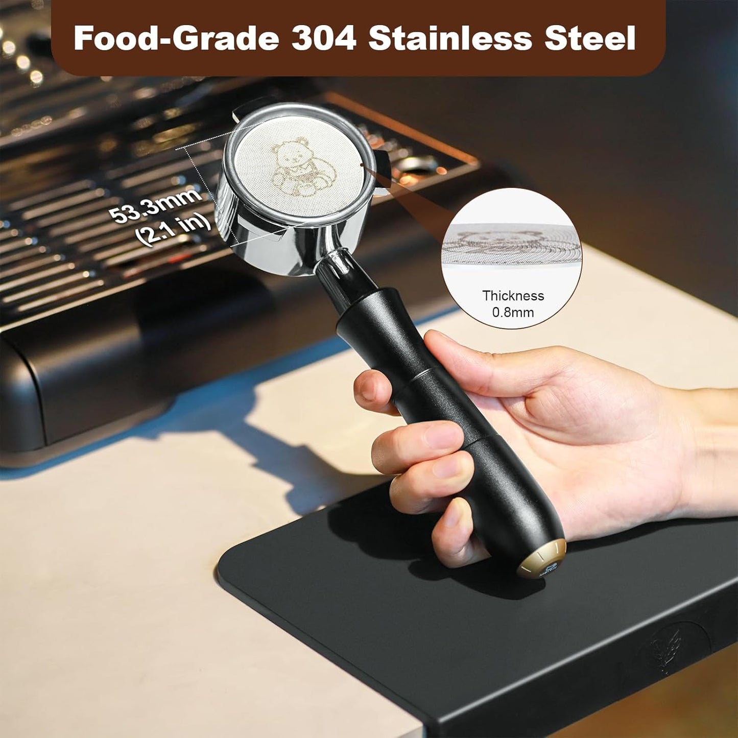 MEION 53.3mm Espresso Puck Screen-1 Pack 0.8mm Thickness Espresso Filter Screen, Reusable Metal Coffee Filter for Bottomless Portafilter Basket 54mm, Stainless Steel Coffee Puck Screen