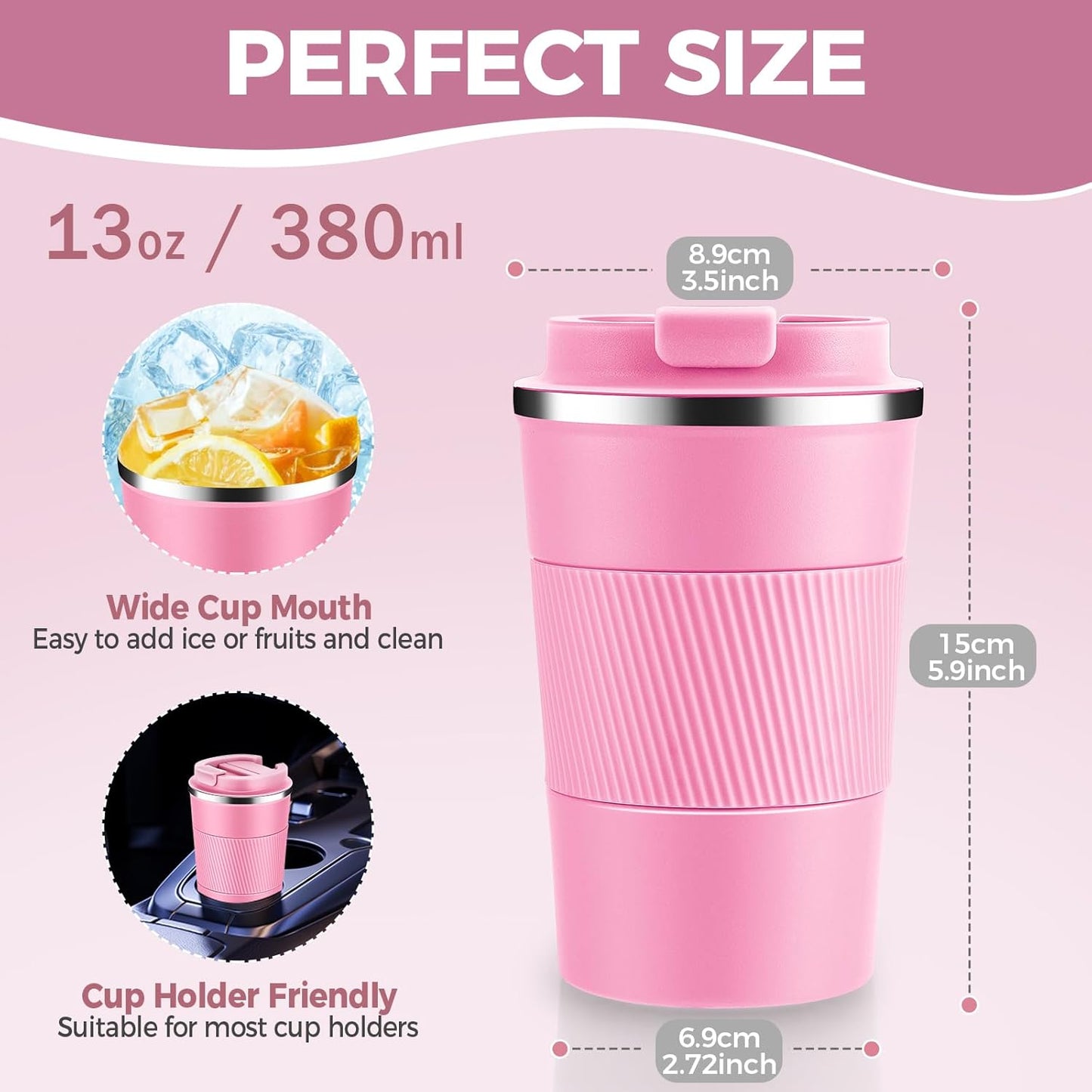 Volhoply 13 oz Stainless Steel Insulated Travel Coffee Mug with Fip Lid Bulk 2 Pack,Reusable Double Wall Vacuum Metal Coffee Cup,Portable Leak Proof Thermal Tumbler for Hot & Cold Drinks(Mix,2)