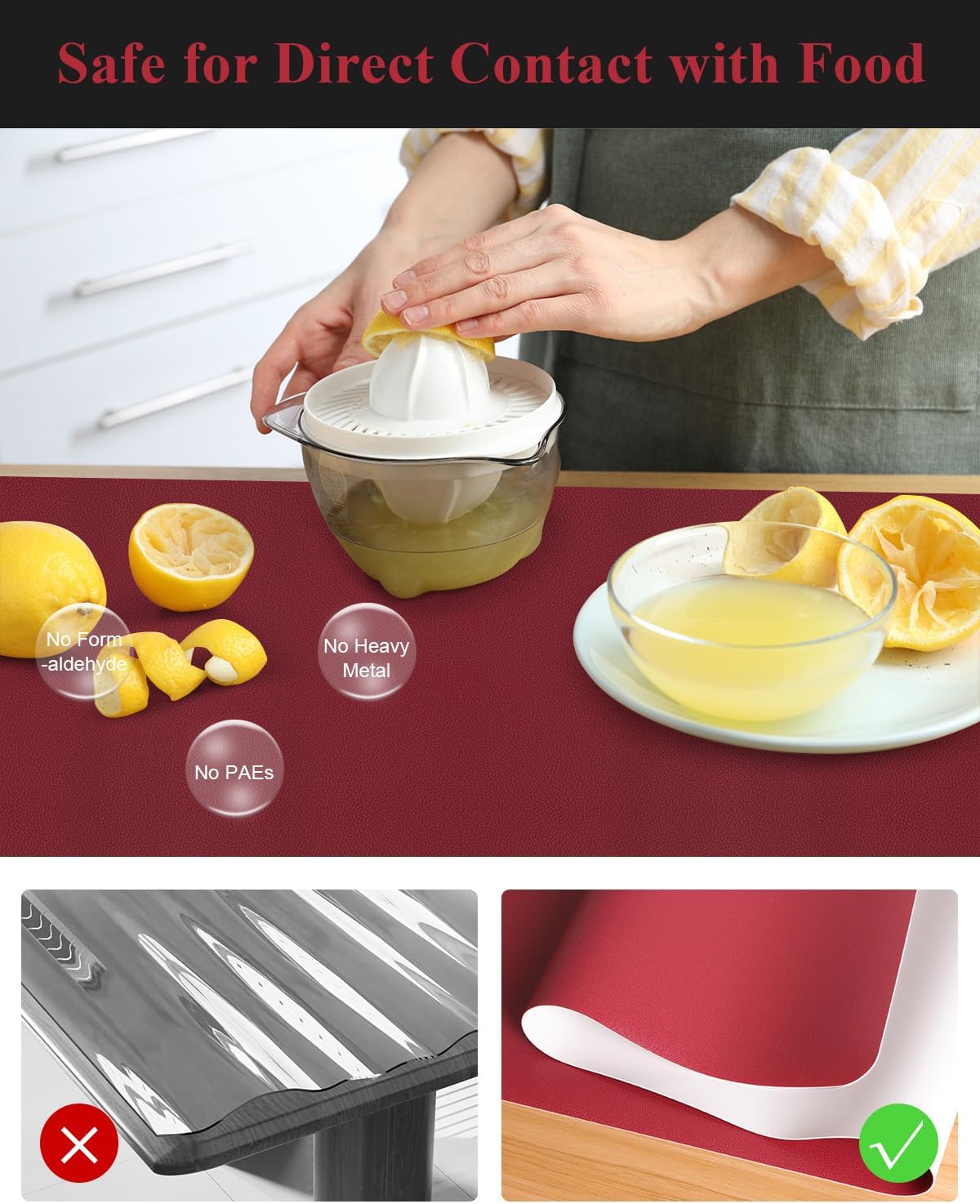 Wine Red Plastic Table Cover Protector, 36" x 54" Waterproof Easy Flat PVC Desk Pad Mat, 1.5mm Thick Rectangle Vinyl Table Top Protector for Dining Room Table, Office, Dresser