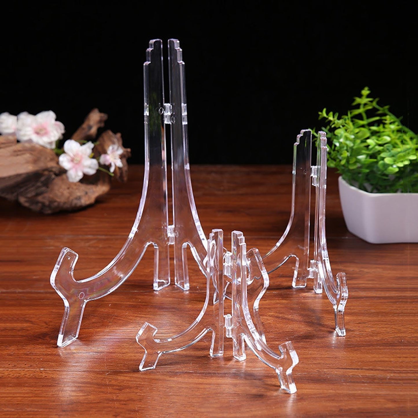 6 Pack 8 Inch Clear Plastic Easels or Stand/Plate Holders to Display Pictures or Other Items at Weddings, Plate Stands for Home Decoration, Birthdays, Tables