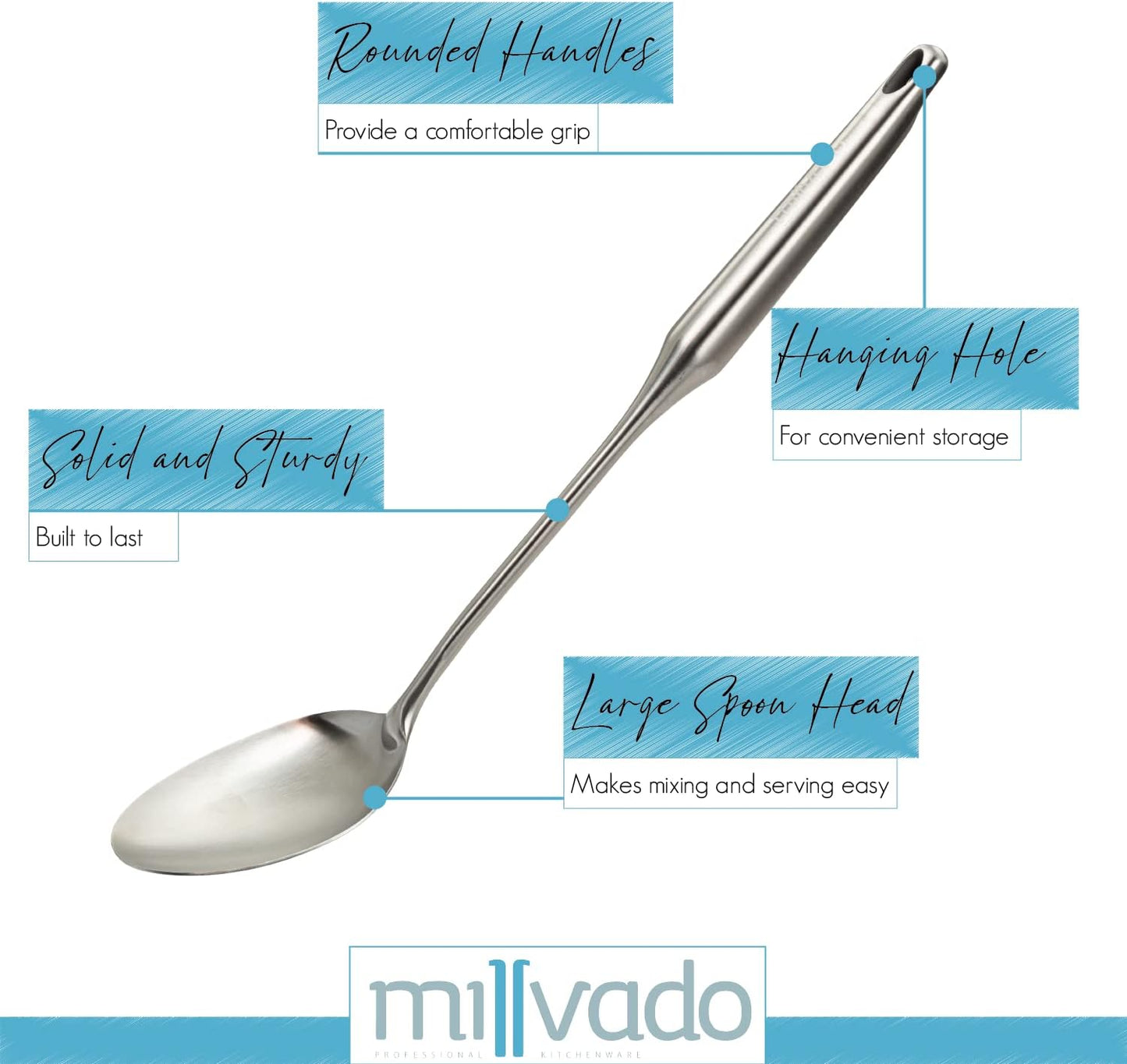 Stainless Steel Big Cooking Spoon, Kitchen Utensils and Gadgets, 15 Inch Large Spoon For for Cooking, Basting, Serving, Dishwasher Safe Metal Utensil, Durable, Solid Construction