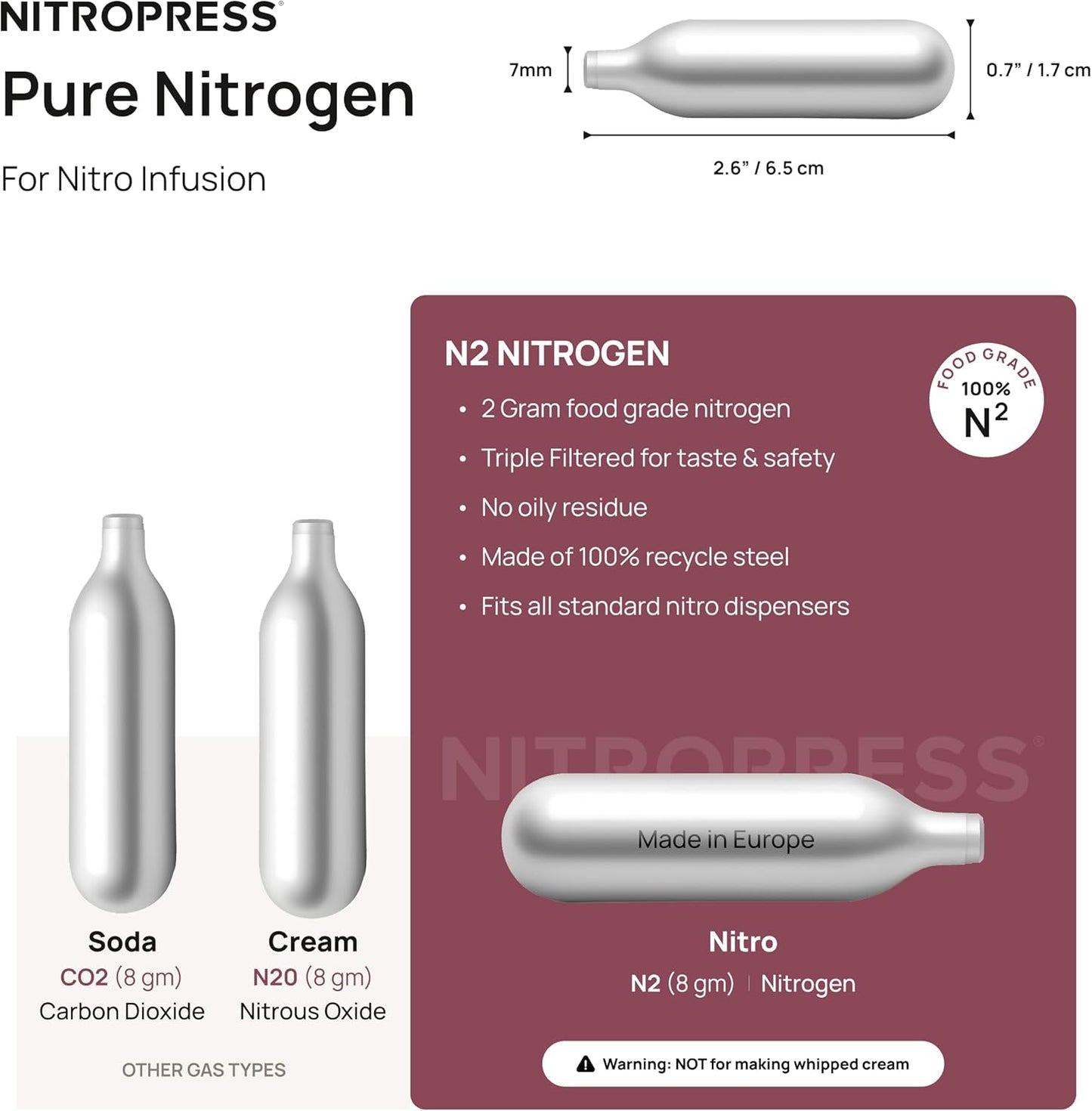 10 PCS NitroPress Nitrogen Coffee Chargers – Pure N2 Cartridges for Nitro Cold Brew Coffee Maker, Cocktails, Tea, and Beer – Use with NitroPress Instant Nitrogen Diffuser System
