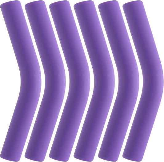 6pcs Food-Grade Silicone Metal Straw Tips, Reusable Flex Elbow Straws Cover Replacement Tips, Soft Straw Toppers Kits for 8 mm Stainless Steel Metal Straws - Dark Purple
