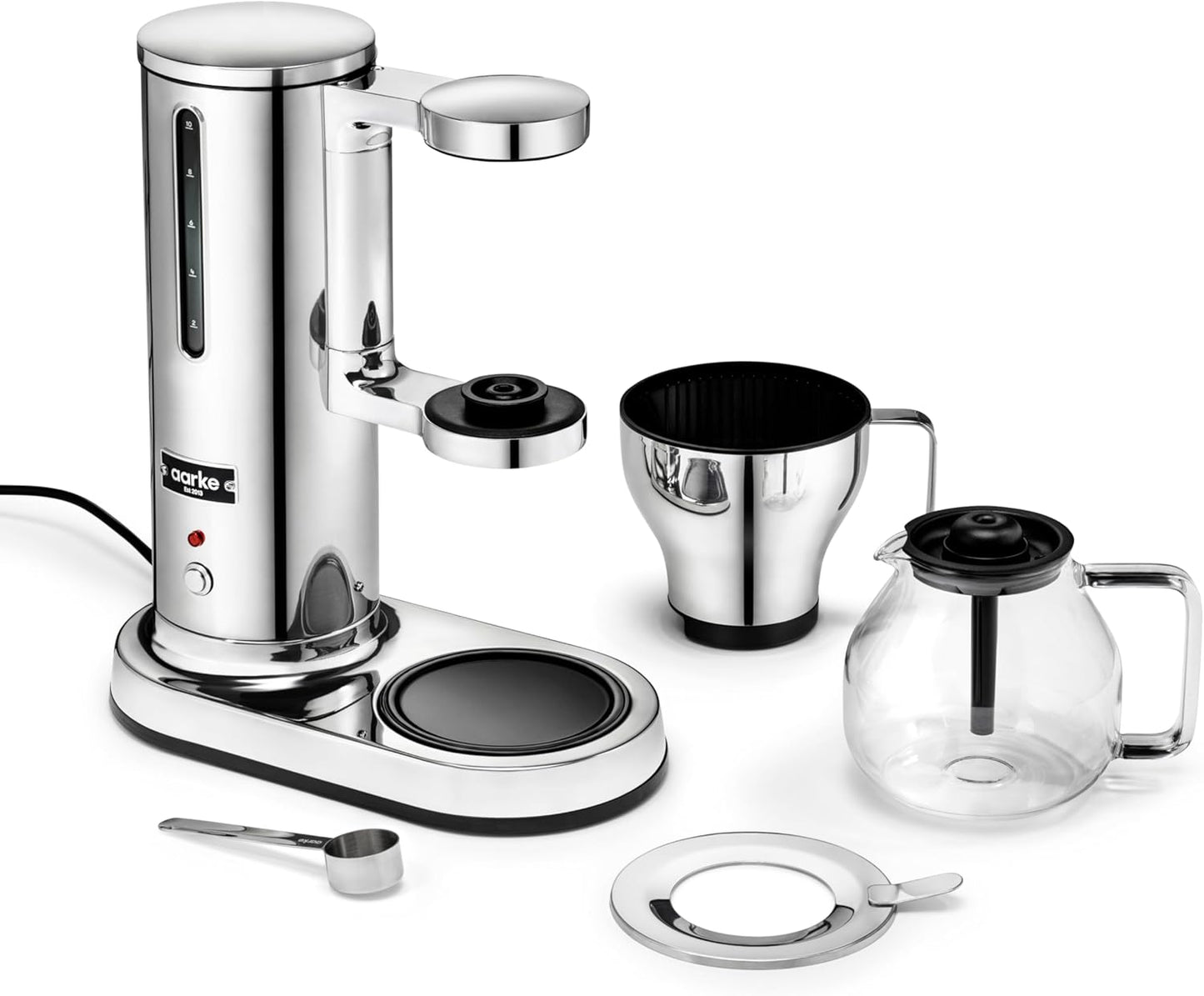 aarke Coffee Maker - Electric Drip Brewer with Automatic Drip-Stop, SCA-certified, Stainless Steel with 10 Cup/ 42 fl oz, Glass Carafe, Brews Full Pot in Under 6 Minutes