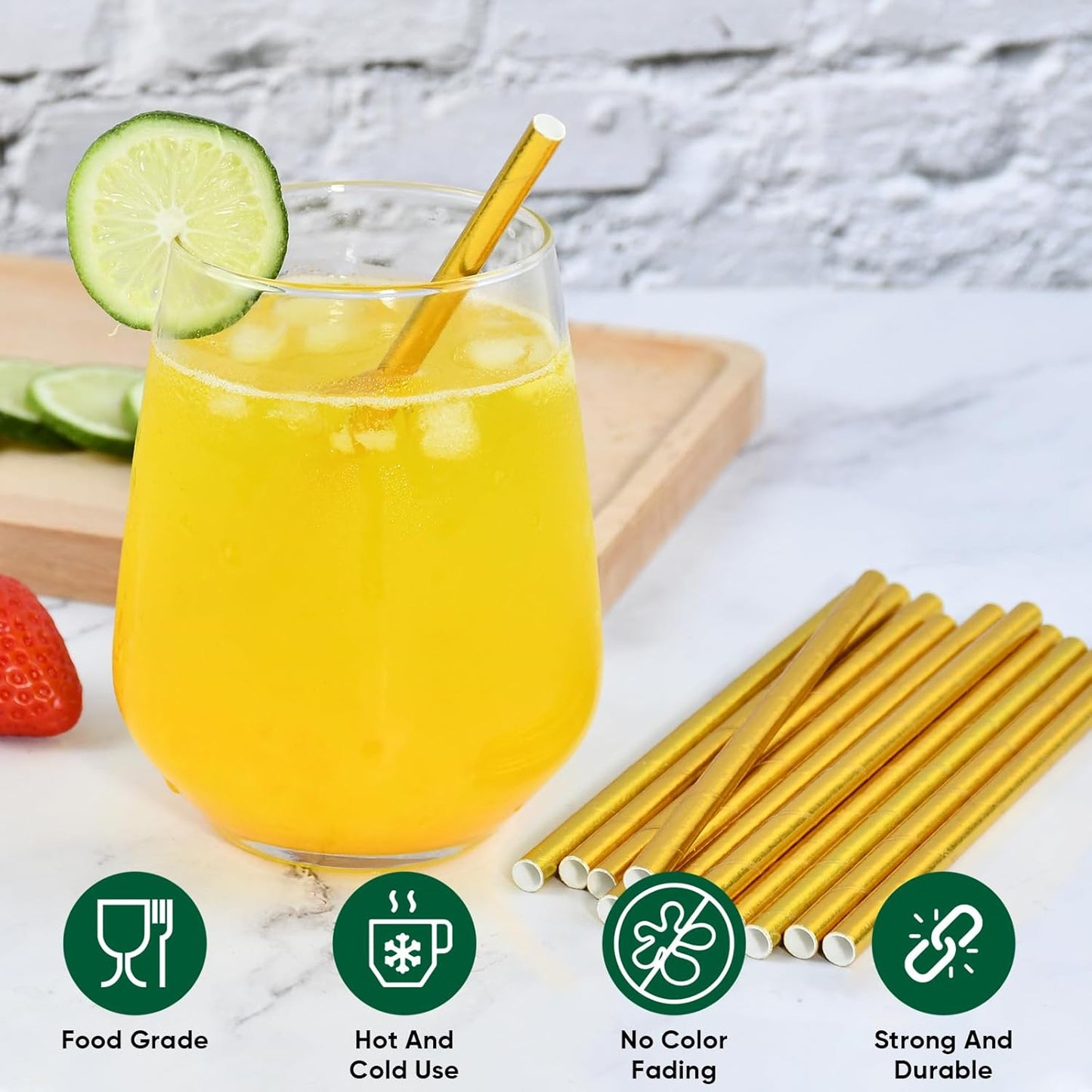 5.75 Inch Disposable Short Gold Paper Straws & Stirrers, Sipping Stir Sticks (500 Counts) - for Cocktail, Short Drinks, Wedding, Party, Bars, Restaurants