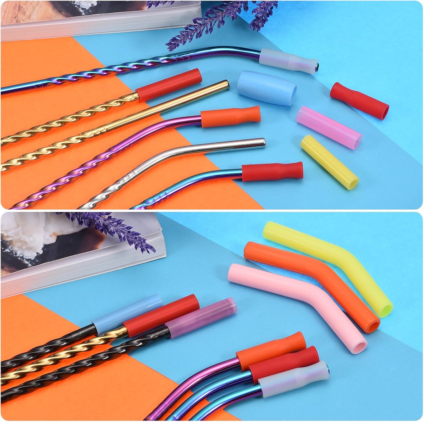 uxcell 12pcs Silicone Straw Tips, Silicone Straw Elbows Tip, Soft Reusable Metal Straw Covers Fit for 6mm/0.24" OD Stainless Steel Straws, Yellow
