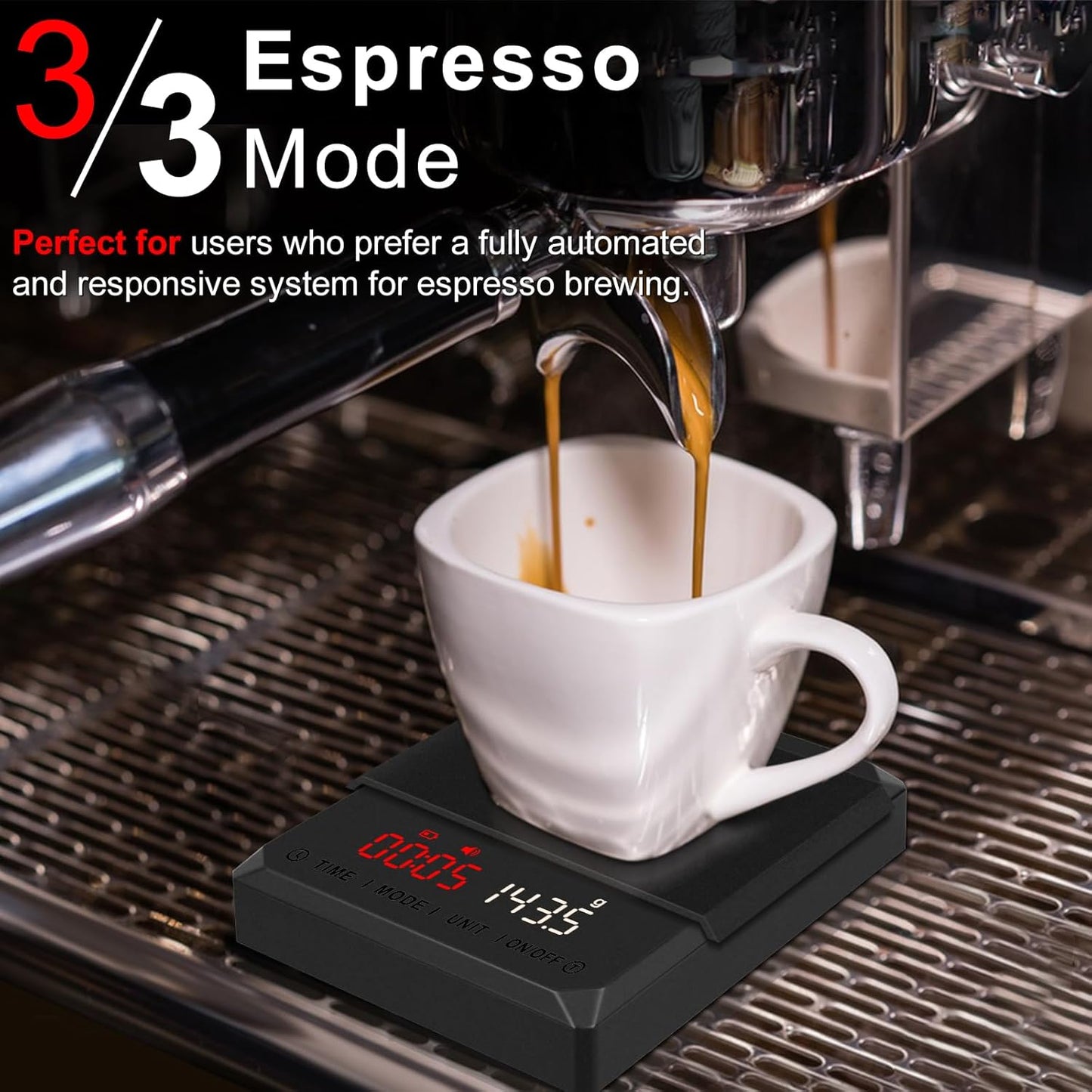 Fuzion Mini Coffee Scale with Timer - Espresso Scale Rechargeable 2kg x 0.1g Accuracy, 3-Mode Timer, LED Display, Digital Coffee Scale for Pour-Over, Espresso, Kitchen Use