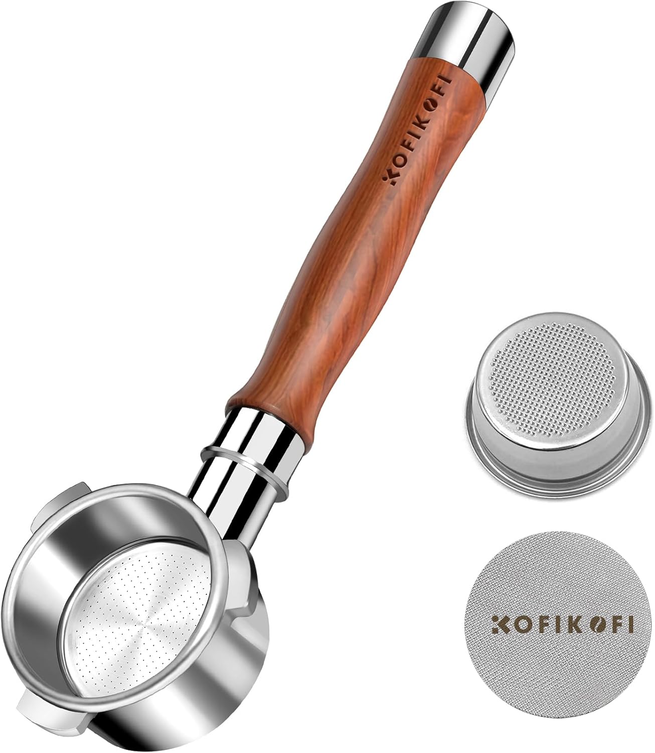 54mm Bottomless Portafilter 3 Ears, Bottomless Naked Portafilter Compatible with Breville/Sage Barista Express BES870/876/878/880/881/450/500/810/840, with Puck Screen and 18g Filter Basket - Rosewood