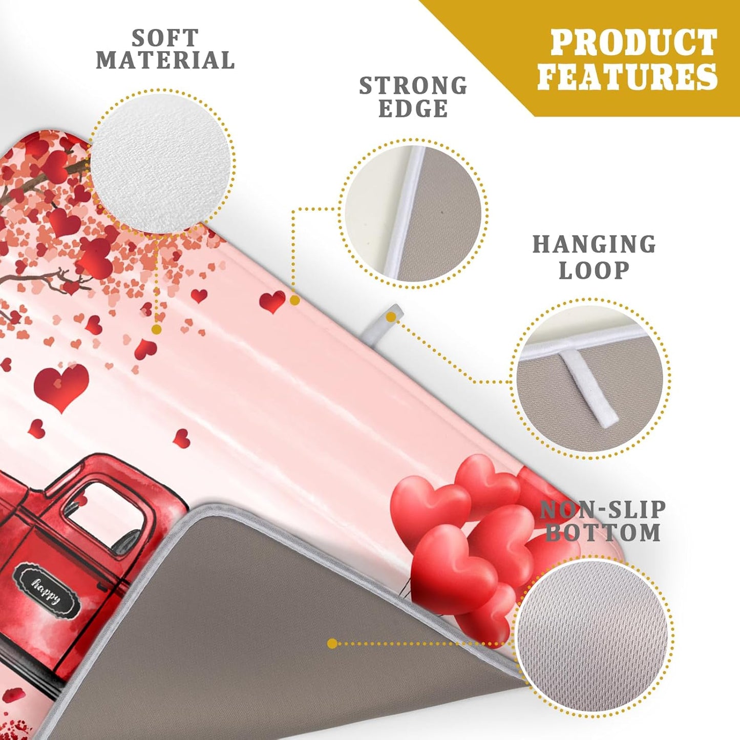 Valentine's Day Dish Drying Mats for Kitchen Counter, Happy Valentine's Day Dish Mat Absorbent Reversible Microfiber Dish Drying Pad Love Kitche Mat Dish Drainer Rack Mats for Coffee Bar 18"x24"