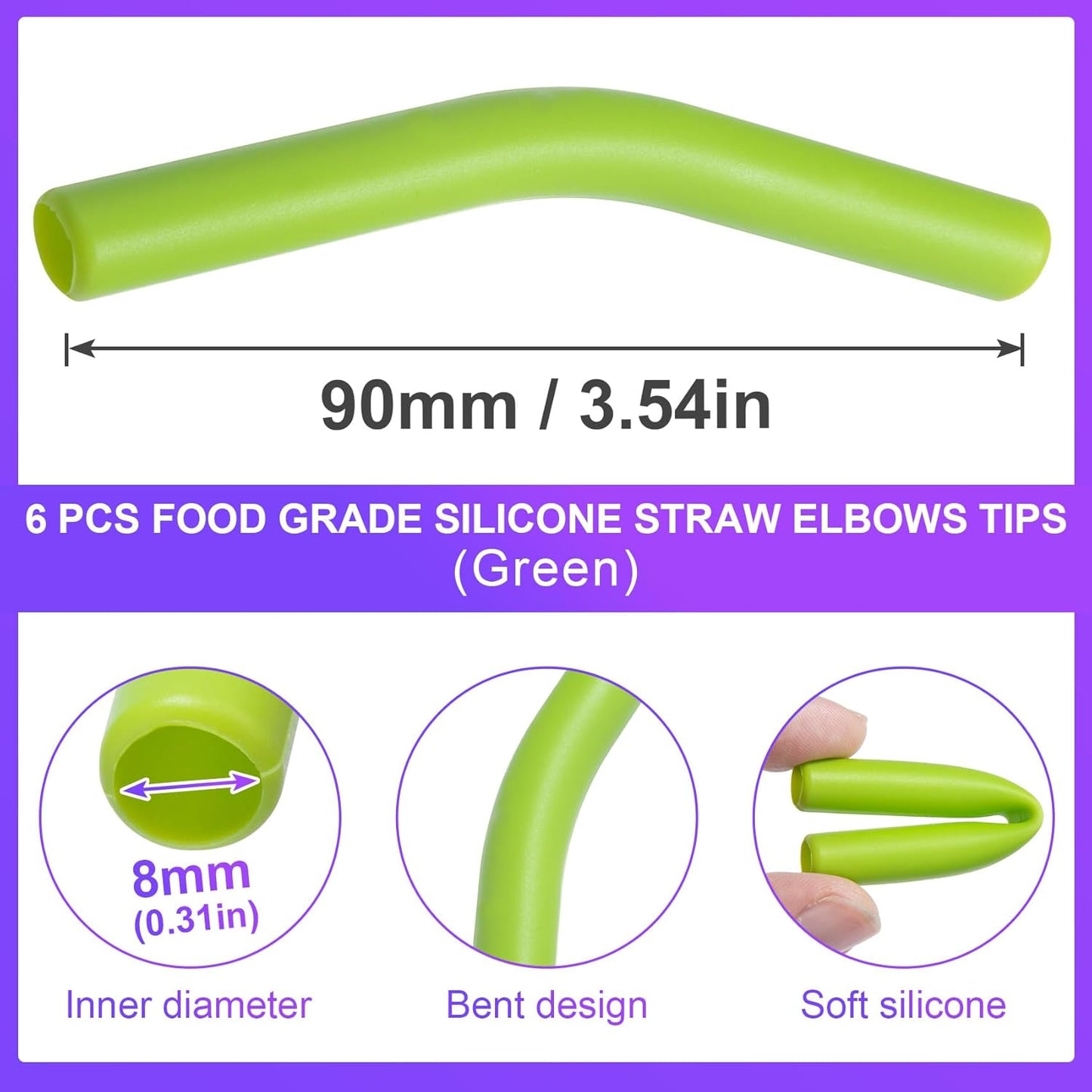 6Pcs Metal Straw Silicone Tips 5/16 IN Wide(8mm Outer Diameter) Food Grade Rubber Straw Covers Green Flex Elbow Replacement Tip for Stainless Steel Metal Straws