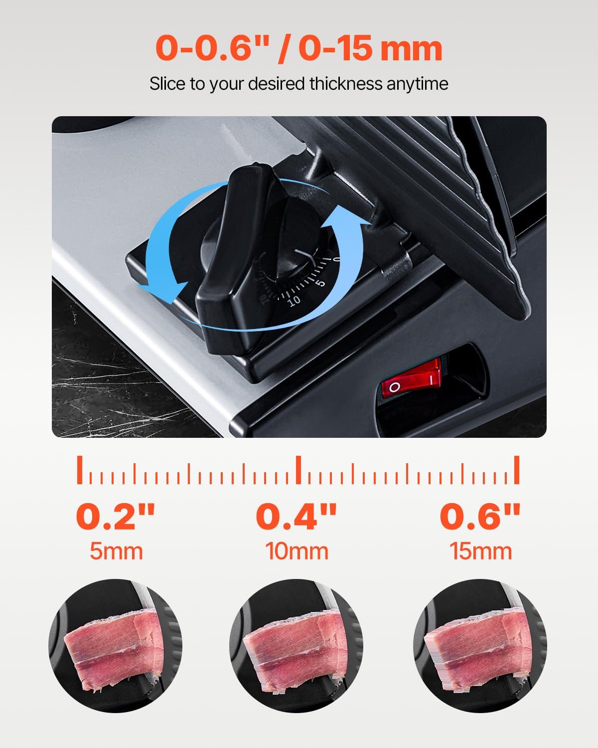 VEVOR Meat Slicer, 7.5 inch Electric Deli Food Slicer with two Premium SUS420 Blades, 0-0.6 inch Adjustable Thickness, 180W Food Slicer Machine for Meat, Hard Bread and Cheese, Home Use