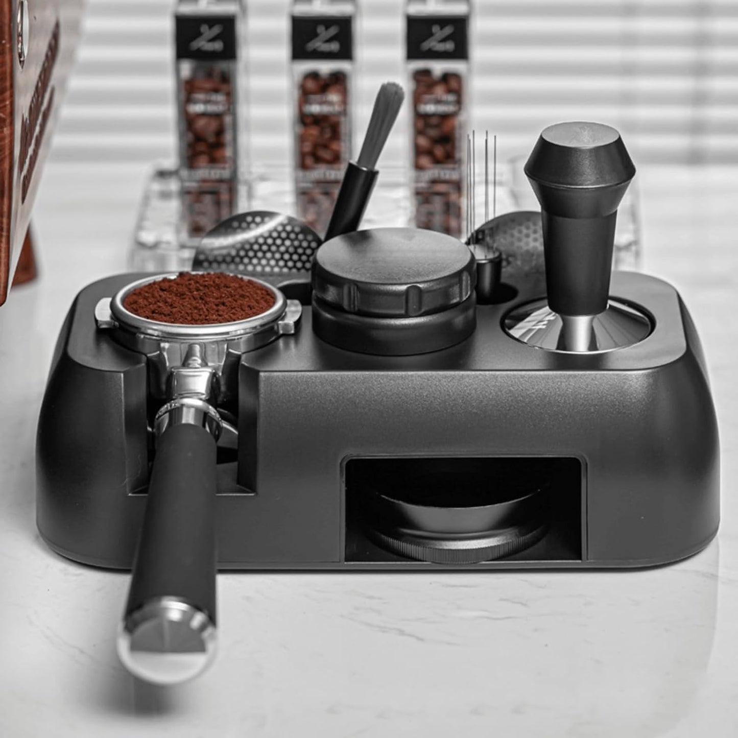 Multifunctional Tamper Station,Espresso Tamping Station,Non-slip Espresso Tamper Station Fit 51-58mm Tamper Distributor Portafilter,Tamper Holder,Fit Both Bottom & Bottomless Coffee Portafilter Holder