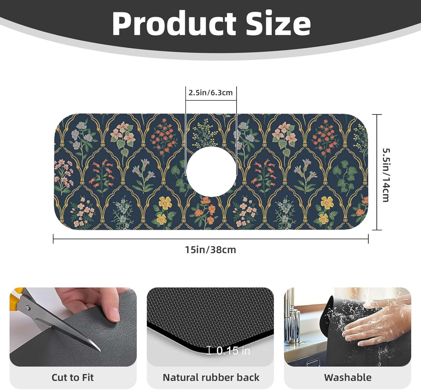 2Pcs Dish Drying Mats Faucet Mats Sets Large Size Coffee Mats Sink Faucet Mat Splash Guard for Kitchen Counter Bathroom Sink Coffee Bar Kitchen Decor (Vintage Flowers, 18"x24" 15" x 5.5"Set)