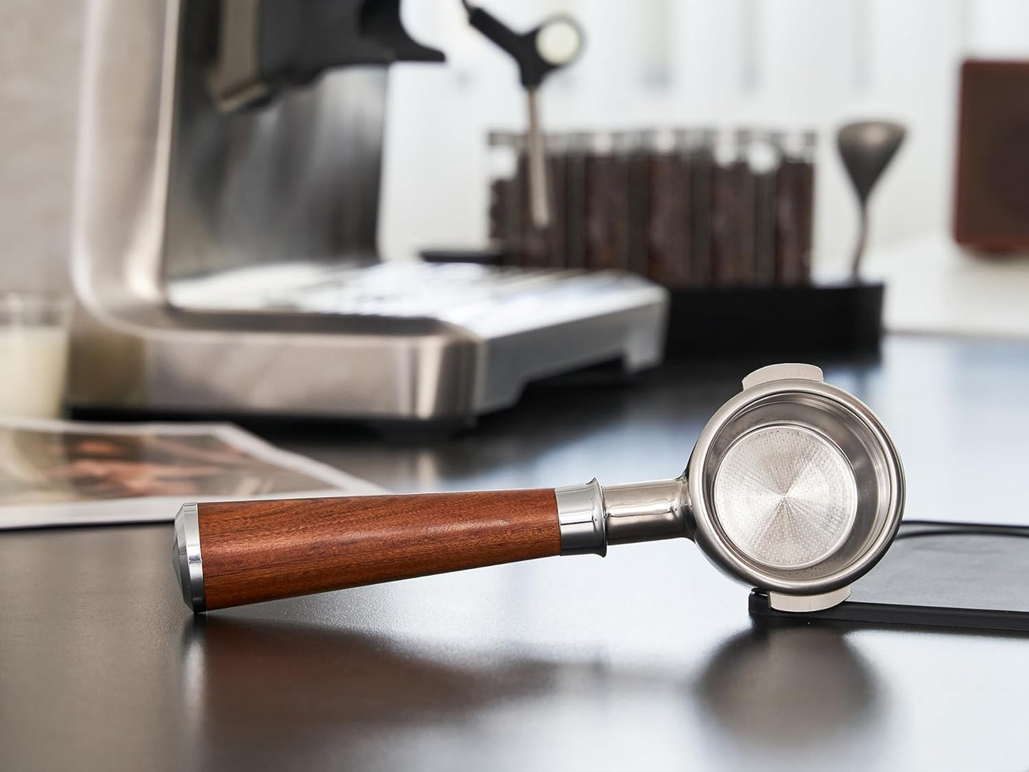 58mm Bottomless Portafilter | Fits for E61 Group Head 2 Ears machines| Stainless Steel portafilter and Mahogany Handle|Espresso Machine Accessories(Mahogany)