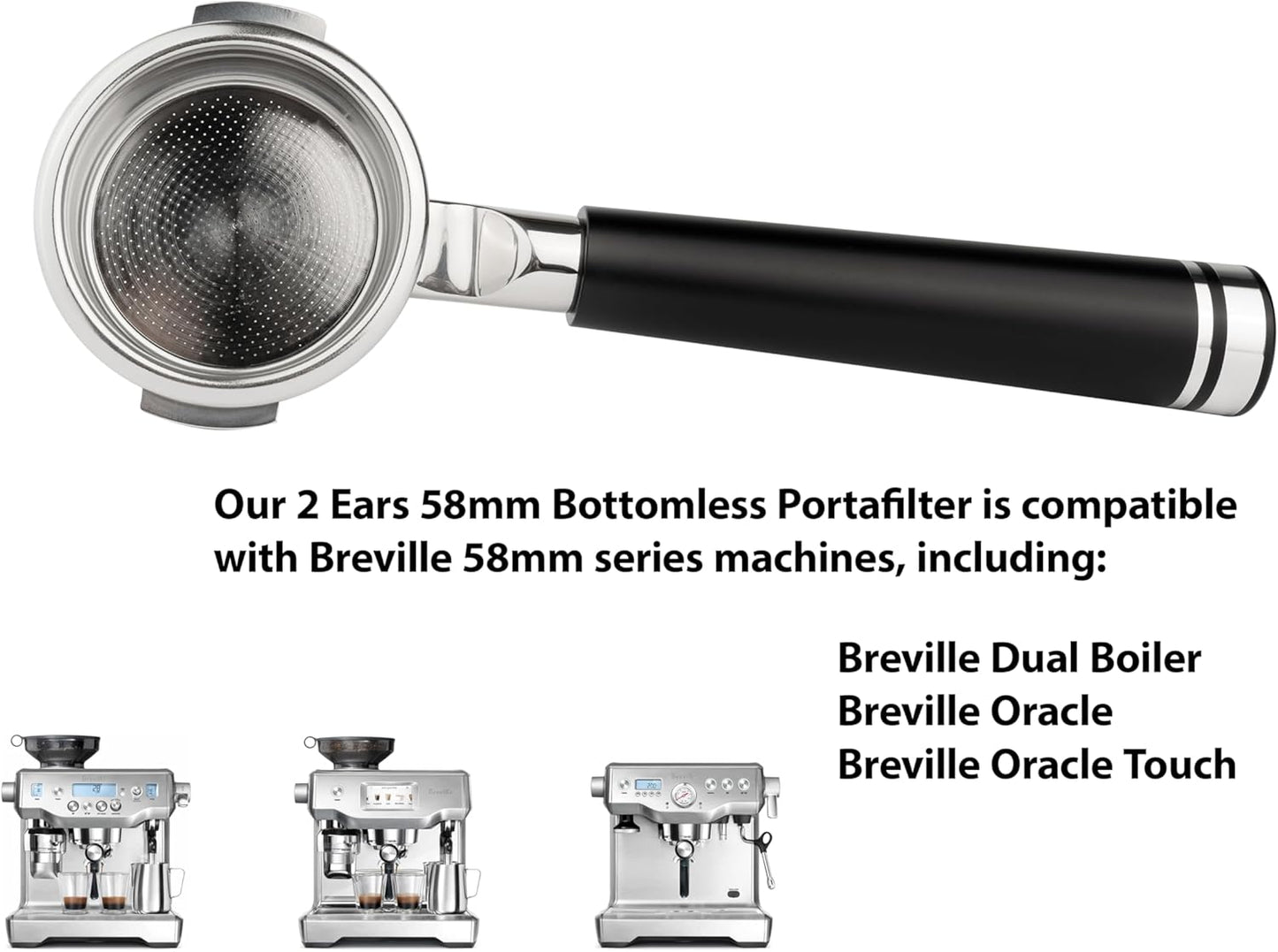 LILQ 58mm Bottomless Naked 2 Ears Portafilter Compatible with Breville Machines– Includes 18–20g Basket