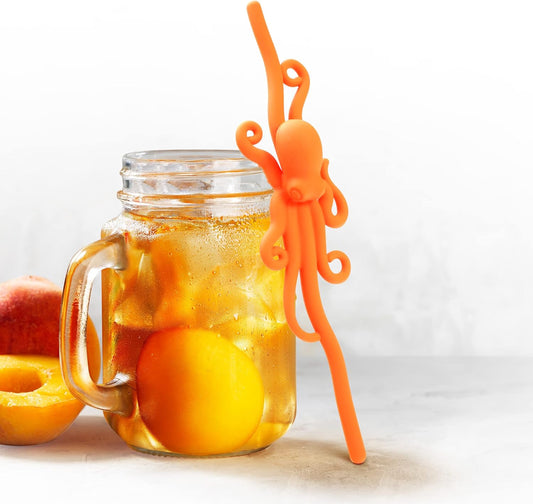 Hoobbe Silicone Reusable Animal Straw for kids, Fun and cute for Pool Side Party, Birthday Party, Under the Sea Party, BPA Free, Dust-Proof and Dishwasher Safe (Octopus), 1 straw per pack