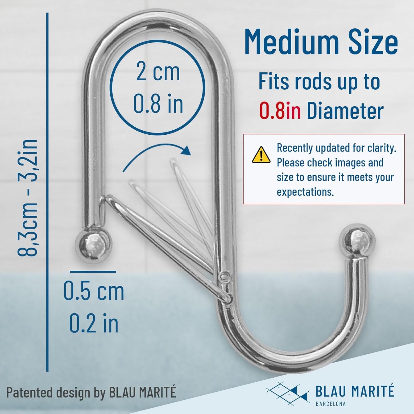 10-Pack Metal S Hooks for Hanging – Heavy-Duty S-Shaped Hook with Safety Buckle – Fits Bars up to 0.8 In – Anti-Drop S-Hooks for Kitchen, Bathroom, Closet & Pot Racks – Silver (Medium)