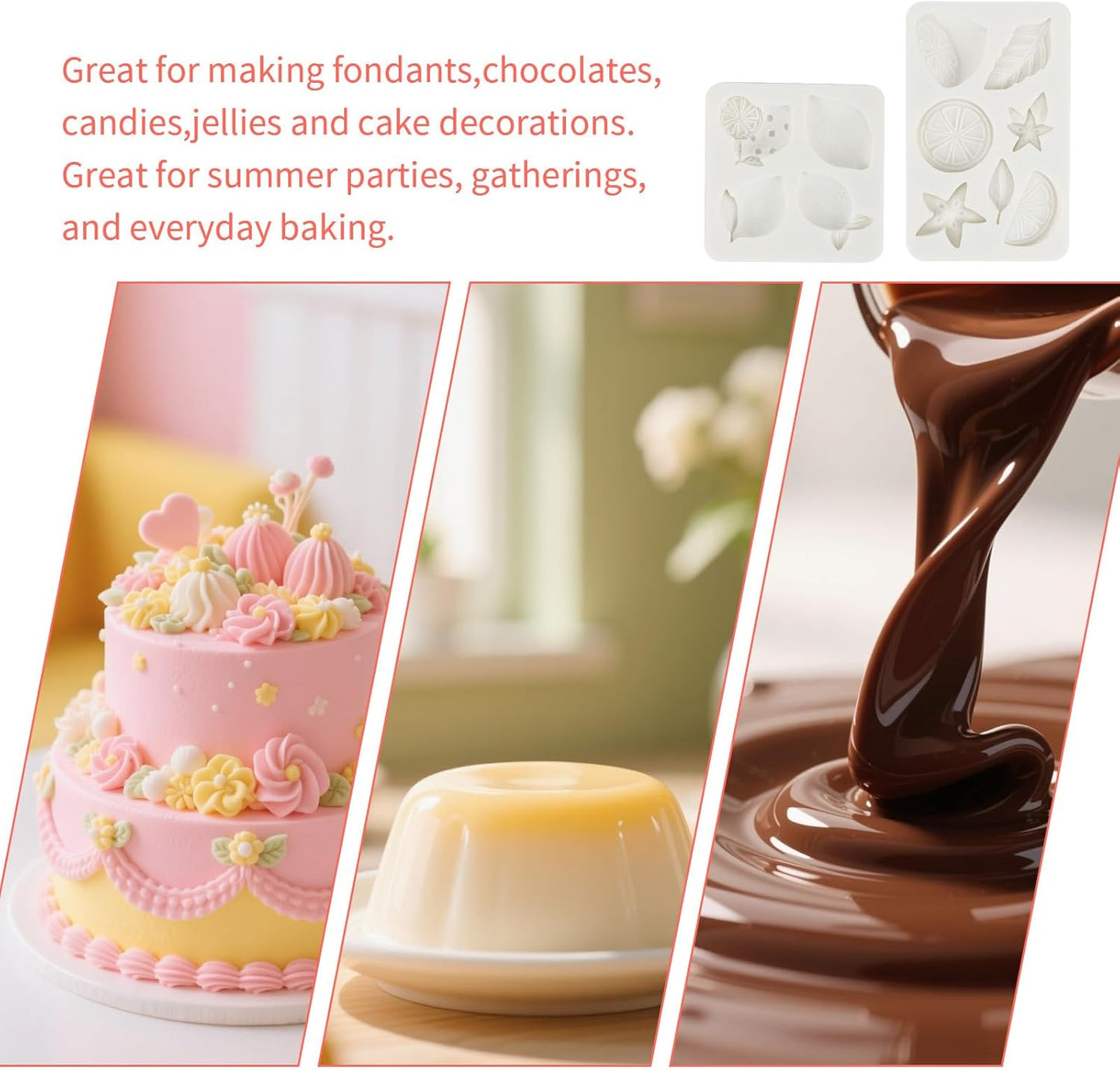 2 Pcs Mini Lemon Fondant Molds,Summer Fruit Silicone Molds for Gummy,Baking Cake,Cupcake Topper DIY Crafts