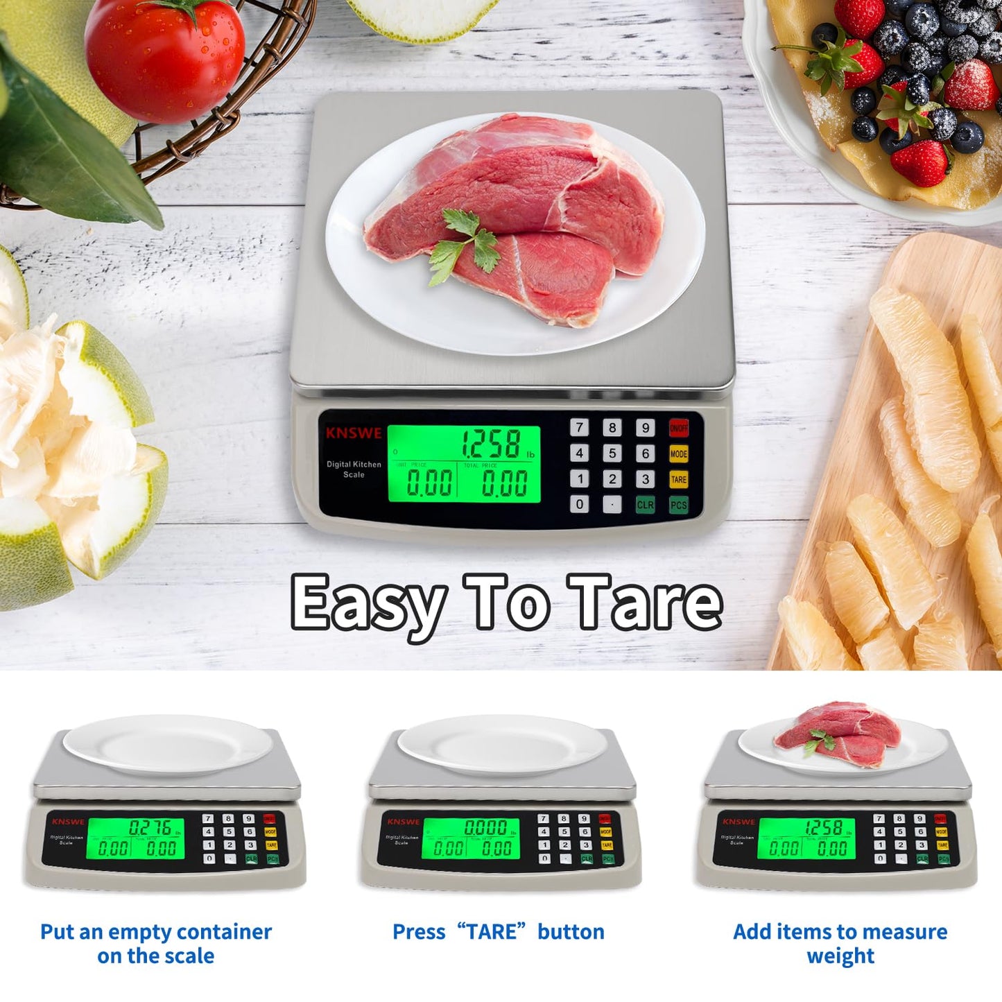 Commercial Food Scale 40KG Large Digital Kitchen Scale Baking Cooking Bread Meat Weight Price Computing Scale Stainless Steel Parts and Coins Counting Scale for Deli Stores Tare Function