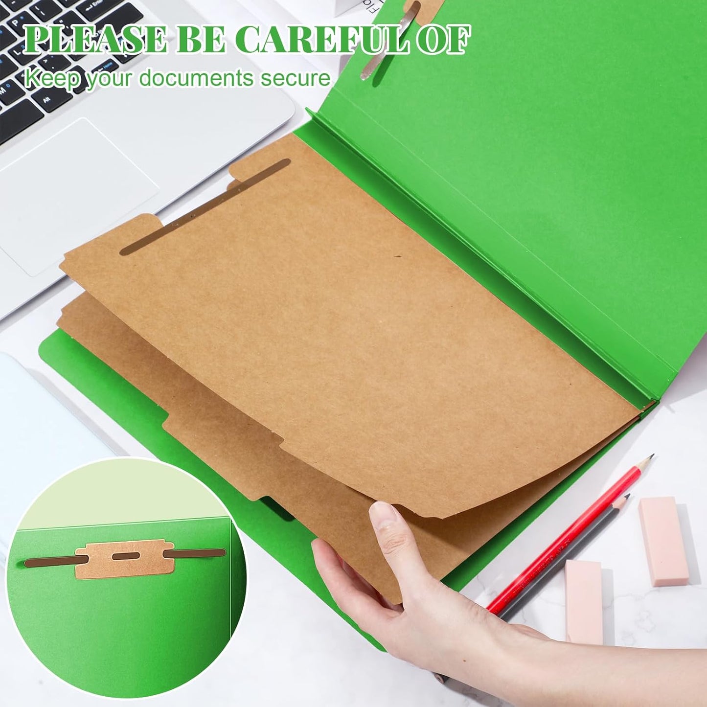60 Pcs Classification Folders Letter Size, 2 Divider Pressboard File Folders with 3. 5 Inch Expansion, 2 Prongs Fastener, Heavy Duty Office File Organizers for Teachers, Medical (Green)