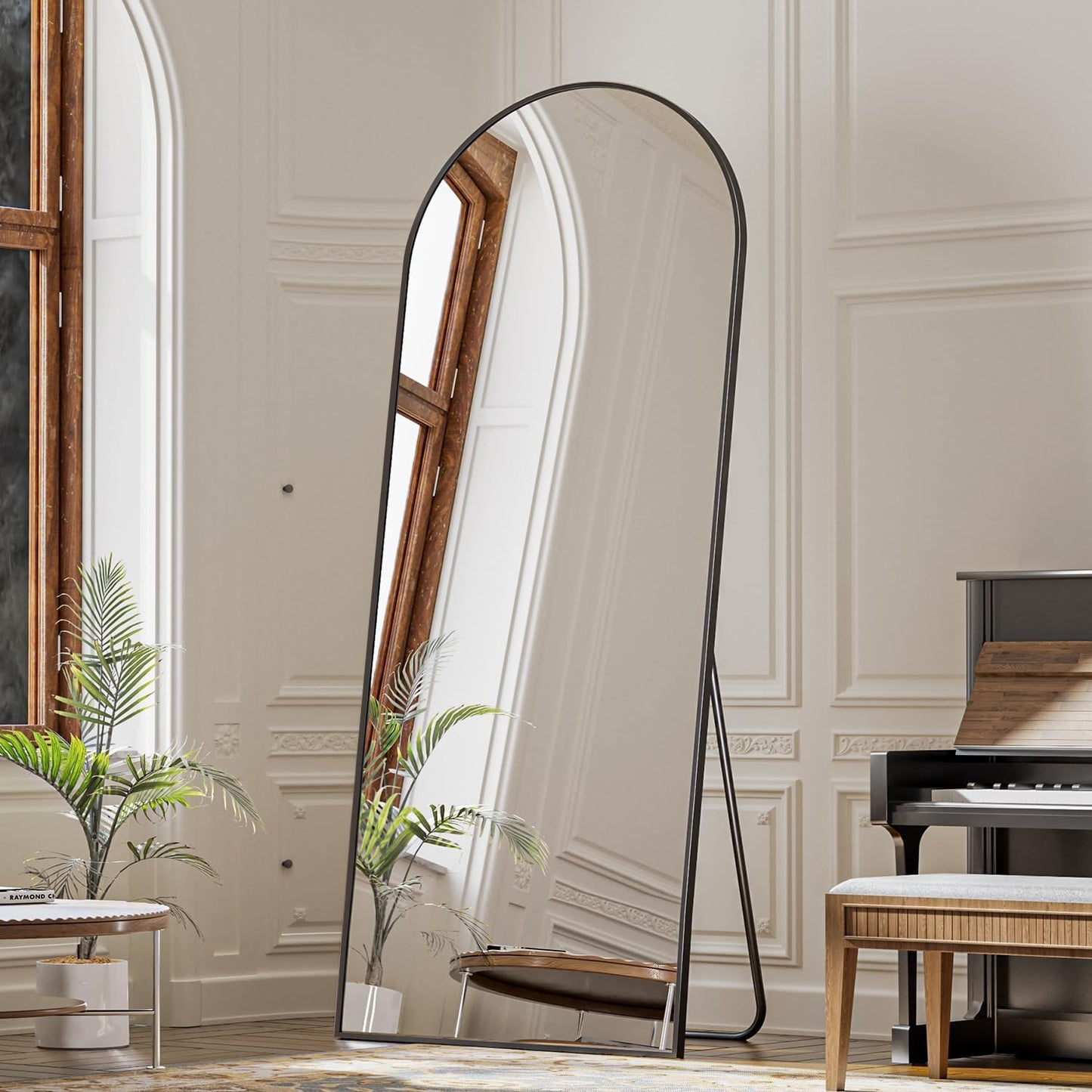 VooBang Arch Mirror Full Length, 26" x 71" Floor Mirror with Stand, Aluminum Alloy Frame Full Body Mirror, Standing Hanging or Leaning Against Wall for Bedroom and Living Room, Black