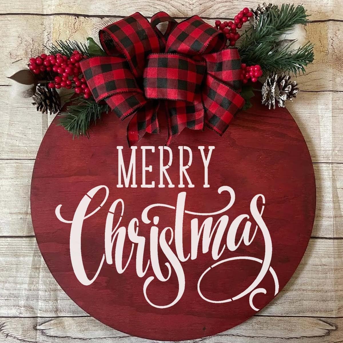 Christmas Stencils 12” Christmas Stencil for Wood Round Xmas Stencil for Painting Holiday Stencils Merry Christmas Holy Night Drawing Templates for Door Hanger Porch Wreath Home Decor