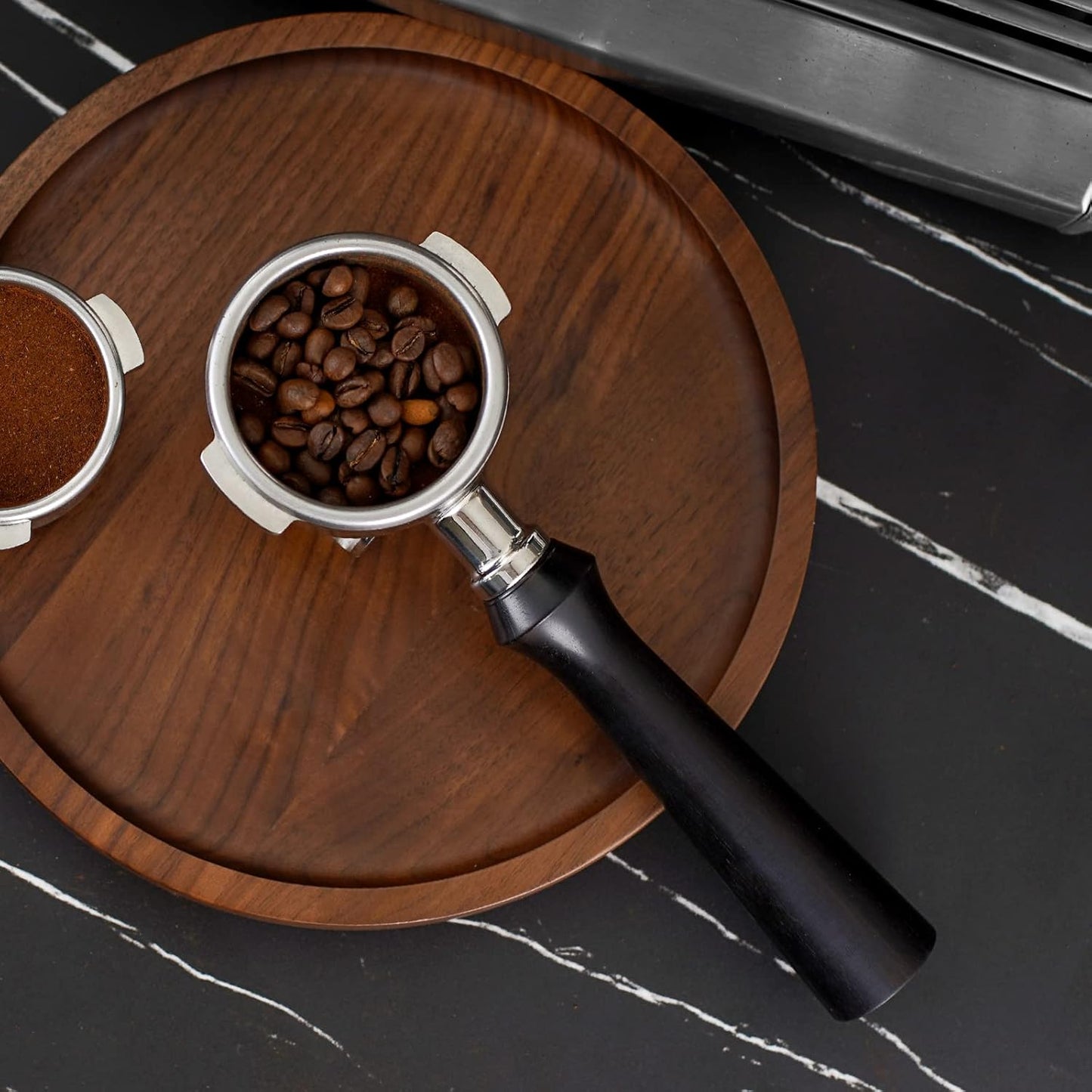 58mm Espresso Double Spouts Portafilter with 2 Ear | Fits E61 | Flair/Rocket/Sanremo/Expobar etc. | Stainless Steel Basket and Solid Wood Handle | Espresso Accessories