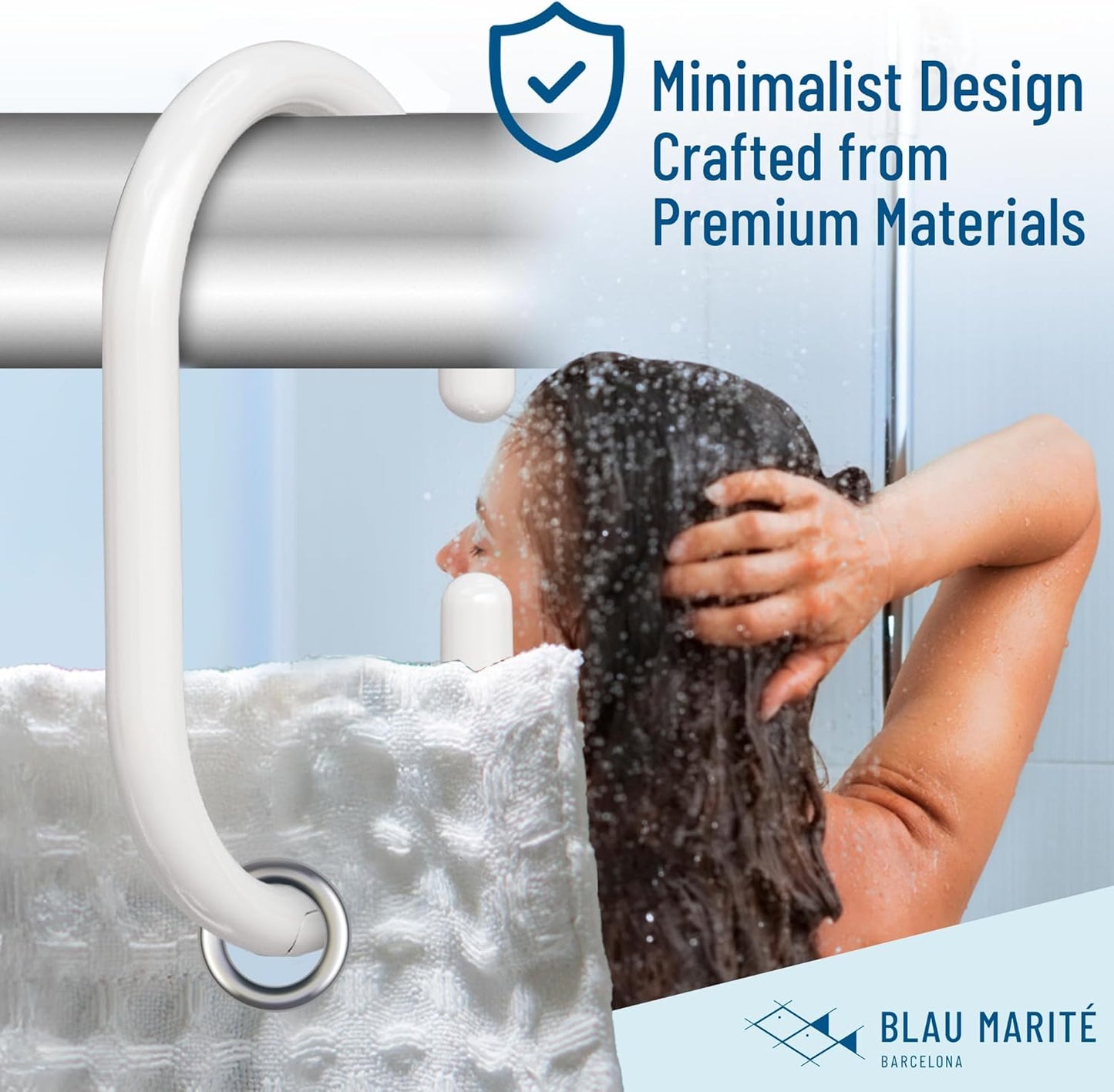 12 Metal Shower Curtain Hooks, Rust-Proof Decorative C-Shaped Curtain Hooks for Bathroom, White Shower Curtain Rings, Fits Rods Up to 1 Inch (C, White)