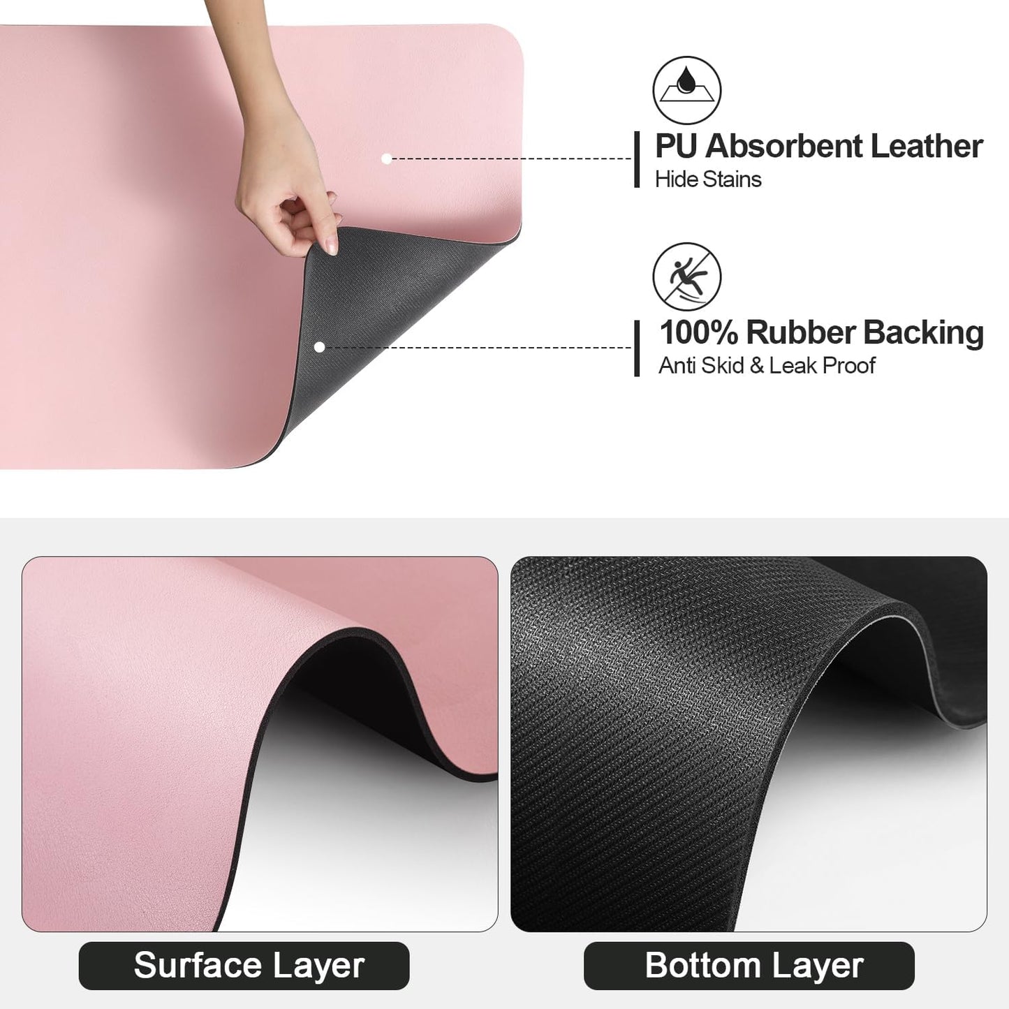 Dish Drying Mat for Kitchen Counter | Coffee Bar Mat for Countertops | Heat Resistant Drainer Mat with Non-slip Rubber Backed | Hide Stain Kitchen Absorbent Draining Mat | Pink 16"x24"