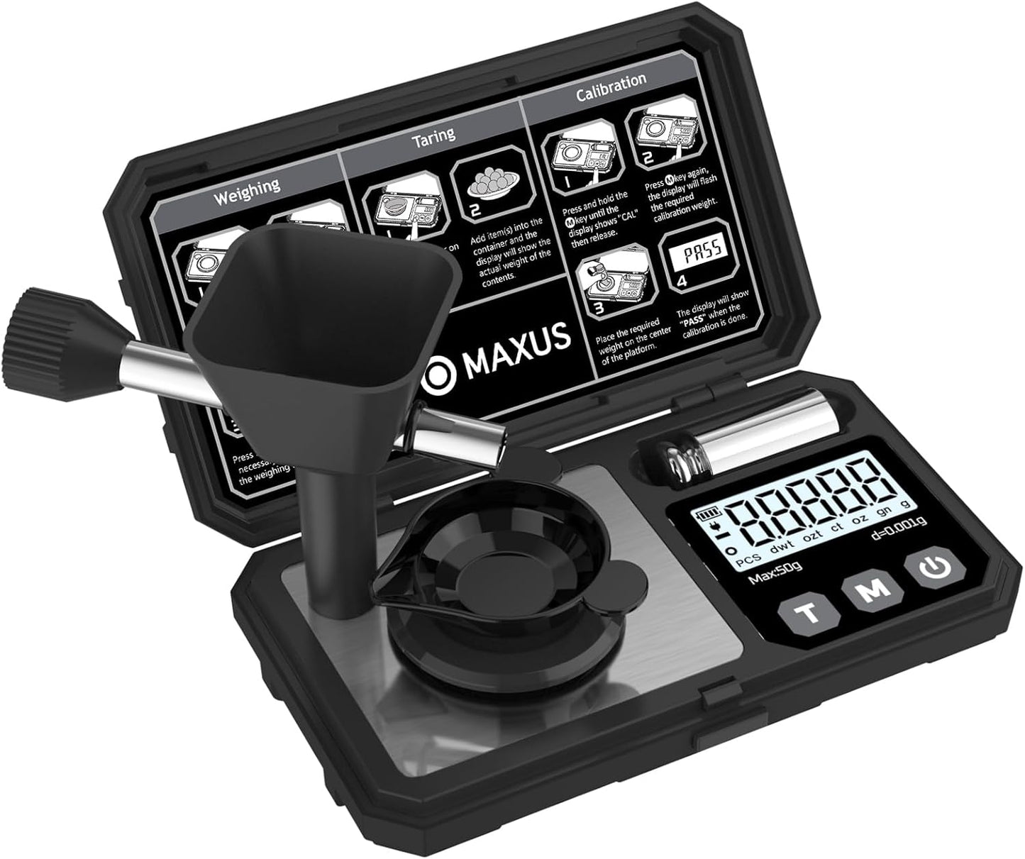 MAXUS Digital Milligram Scale 50g/0.001g with Calibration Weight, Reloading Scale with Powder Trickler Accessories