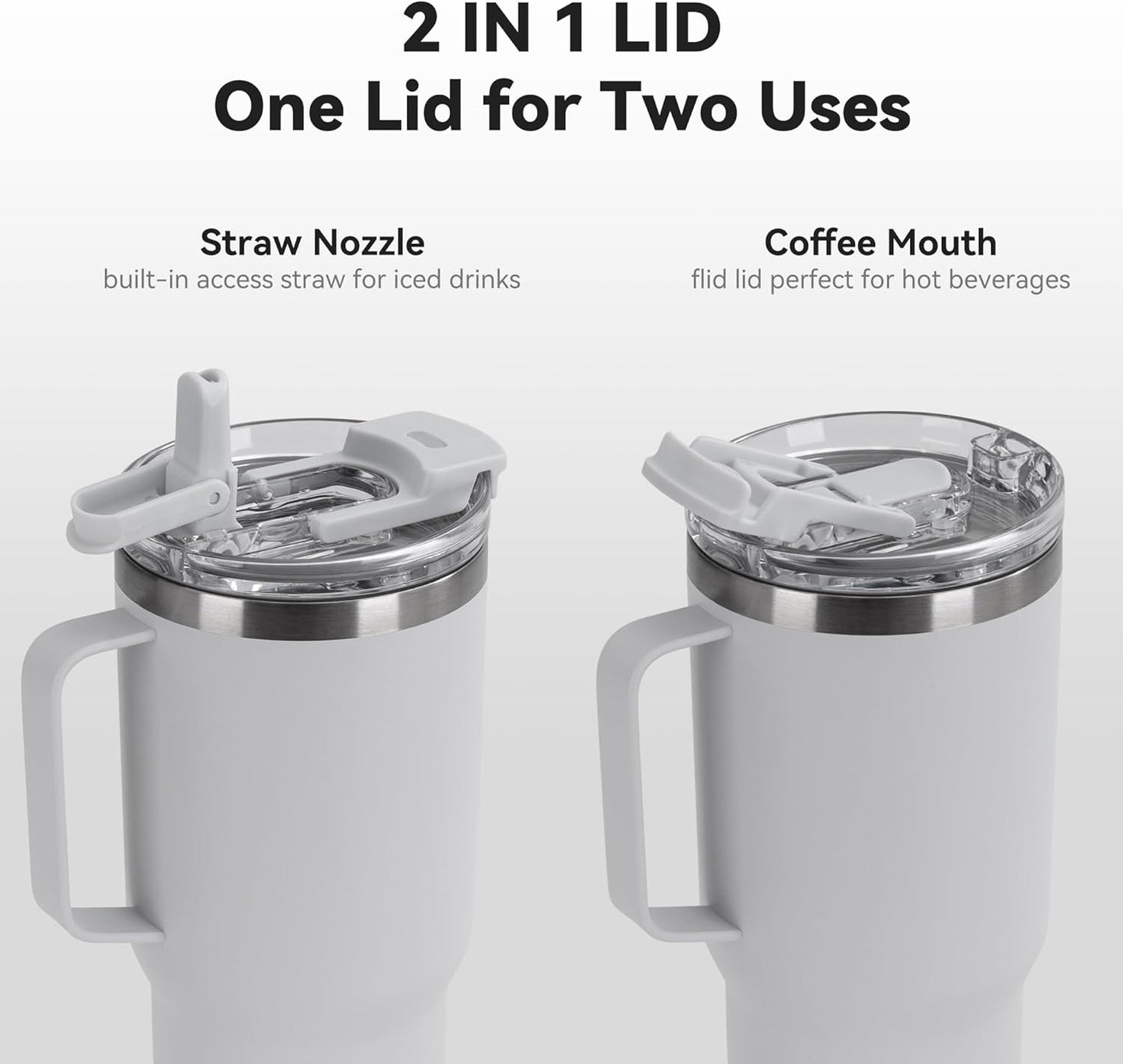 30oz Tumbler with Handle, Insulated Leak Proof Coffee Travel Mug with Straw Lid Double Wall Stainless Steel Vacuum Tumblers Metal Cup Keep Hot and Iced Drink for Gym, Office, Camping, White 1 Pack