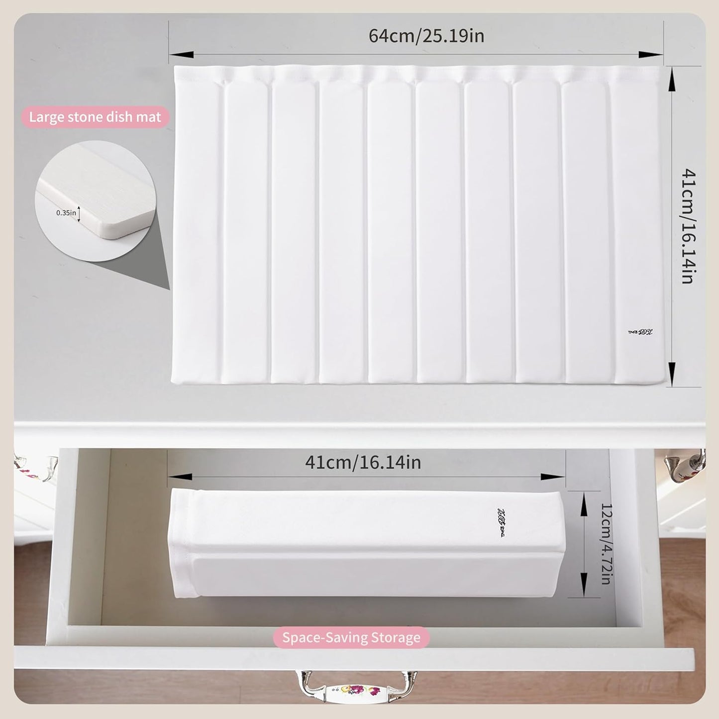 Stone Drying Mat for Kitchen Counter-Super Absorbent PU Dish Drying Mat, Quick Dry Stone Mat Kitchen for Dishes, Bottles & Cups, Large Foldable Stone Dish Drying Mat, Non-Slip Kitchen Mat