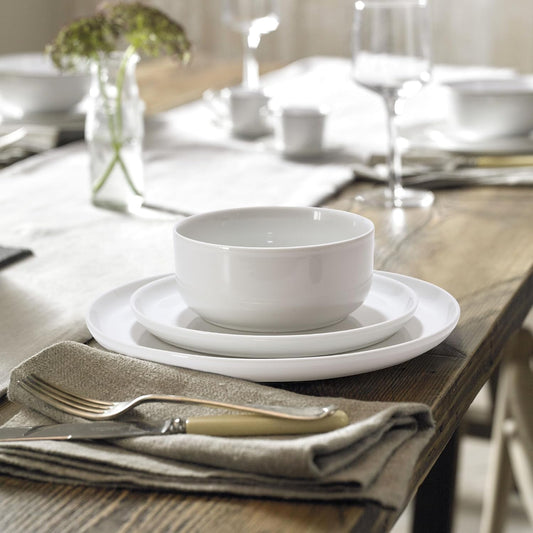 12 Pieces Porcelain Dinnerware Set, Modern Serving Plates and Bowls Sets, Premium White Dishes Set for 4, Chip and Scratch Resistant Dishware Sets Kitchen Dish Dining Ware Tableware Set, White