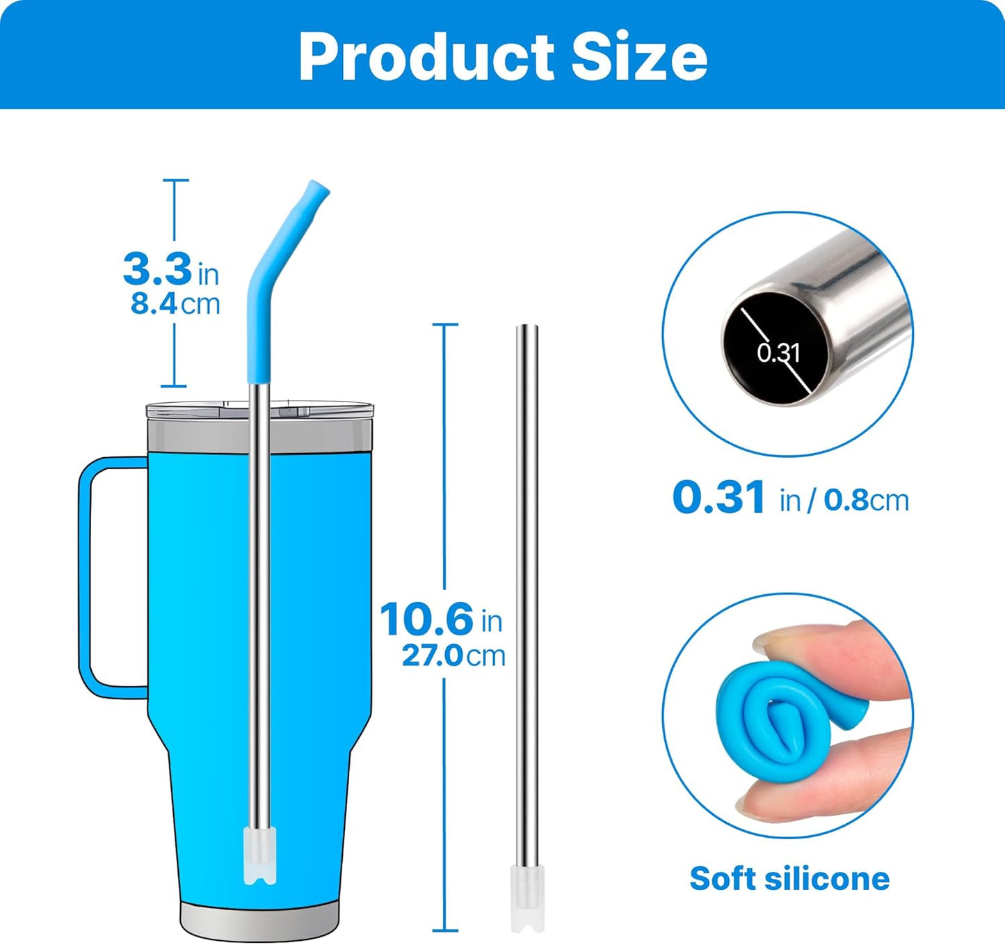 Metal Straws with Silicone Tip for 42 oz YETI Tumbler, 4 Pcs Reusable Stainless Steel Straws for 42 oz YETI, 30oz Stanley Cup(Color 2)