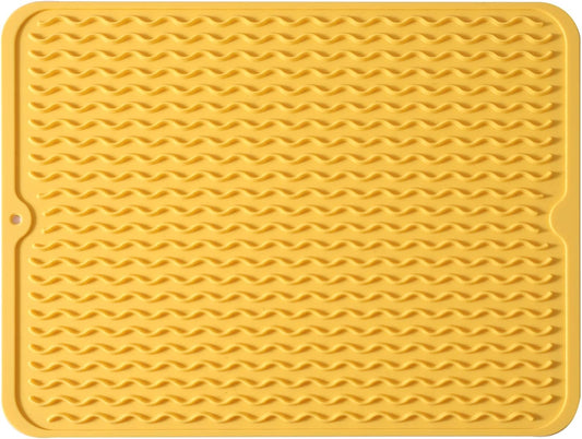 Silicone Dish Drying Mat for Multiple Usage,Easy clean,Eco-friendly,Heat-resistant Silicone Mat for Kitchen Counter or Sink,Refrigerator or drawer liner Yellow L 16 inches x 12 inches