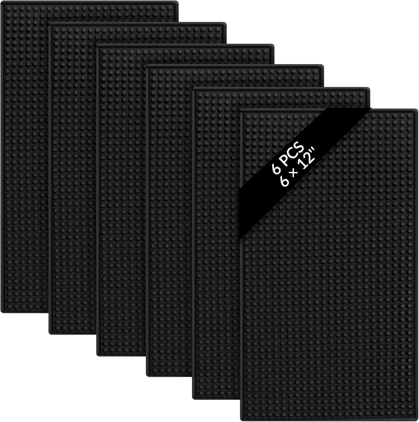 Tioncy 6 Pcs Bar Mat for Countertop 6 x 12 Inch Non Slip Rubber Mat Service Spill Cocktail Bartending Coffee Bar Mats for Hot Dishes Restaurants Barbershop Clippers Hot Pads, Black