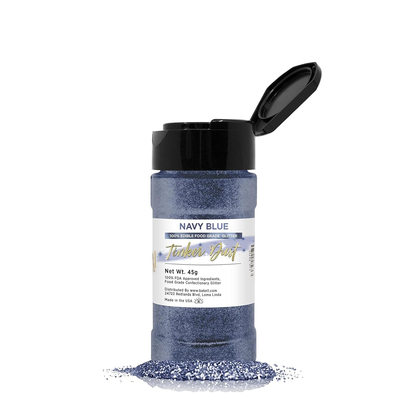BAKELL Navy Blue Edible Glitter, 45 Grams | TINKER DUST Edible Glitter | KOSHER Certified | 100% Edible Glitter | Cakes, Cupcakes, Cake Pops, Drinks, Dessert Vegan Glitter & Dusts (45g Shaker, Navy Blue)