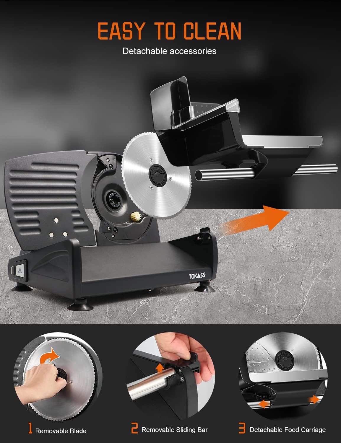 Meat Slicer, 200W Electric Food Slicer with 2 Removable 7.5" Stainless Steel Blades and Stainless Steel Tray, Child Lock Protection, Adjustable Thickness, Food Slicer Machine for Meat Cheese Bread