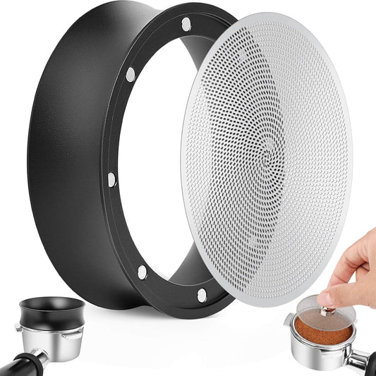 54mm Magnetic Dosing Funnel and Puck Screen Set - Espresso Coffee Dosing Ring - 19mm Anodized Aluminum with 8 Neodymium Magnets Fits 54mm Breville Portafilter (Black)