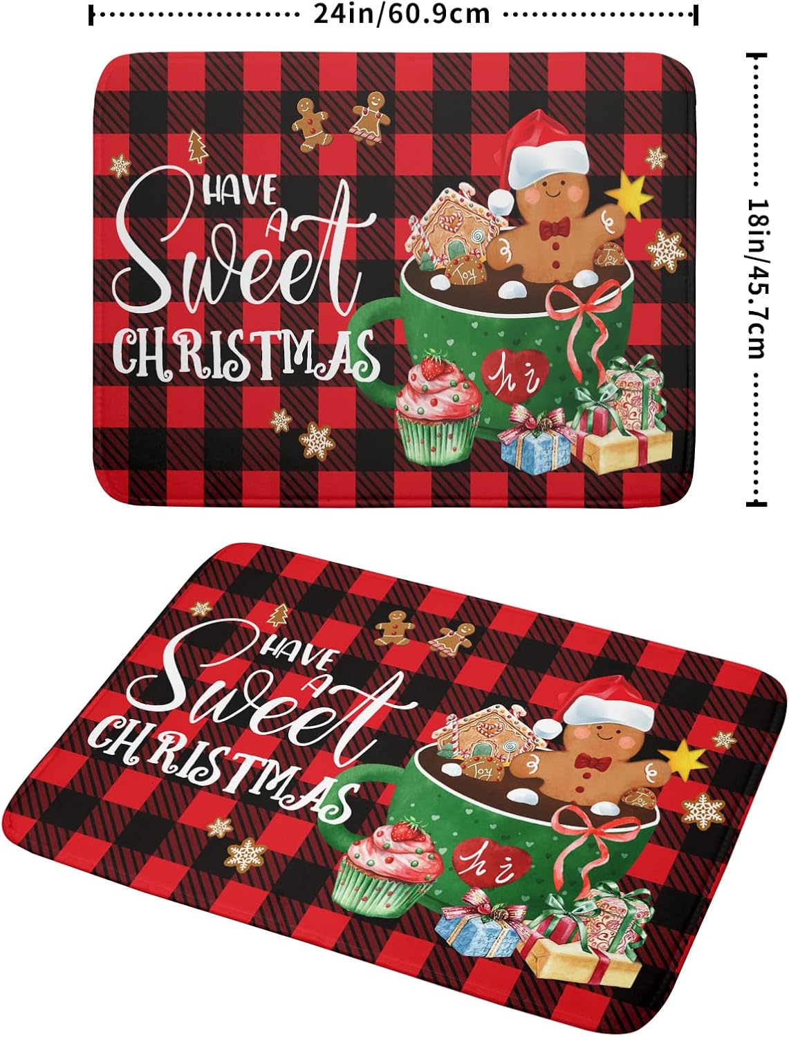 Giwawa Gingerbread Man Dish Drying Mat Large 18x24inch Have A Sweet Christmas Red Black Buffalo Plaids Dish Drainer Mats Winter Hot Cocoa Cookies Fast Drying Dish Drying Pad for Kitchen Counter