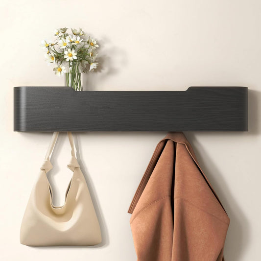 Coat Rack Wall Mount Entryway Organizer Modern Key Holder Wall Mount with Wooden Shelf Entryway Hooks for Bedroom Kitchen Hallway Bathroom for Hanging Coats Hats Bags Towels