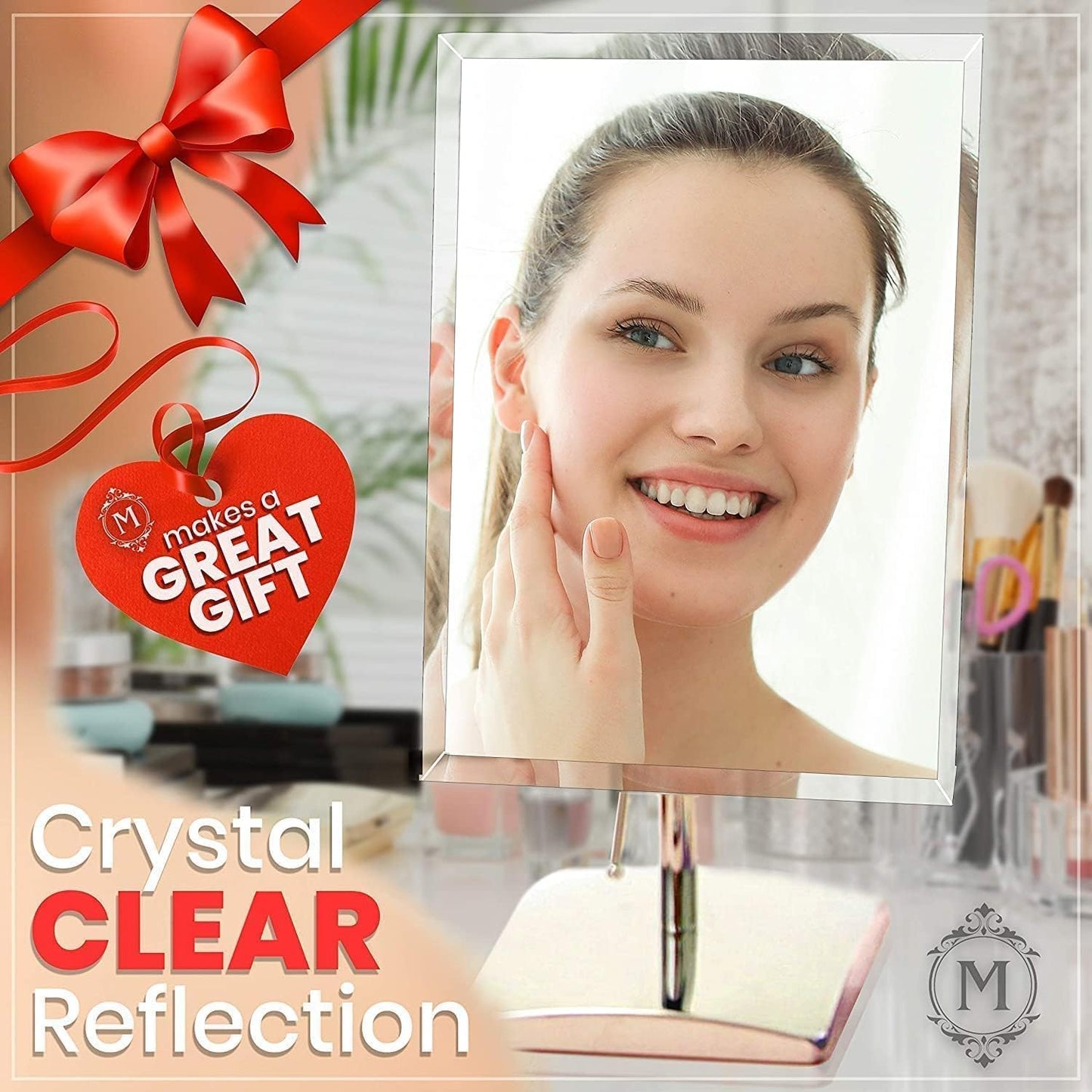 MIRRORVANA Large Table Desk Mirror with Stand for Office Desktop, Makeup Vanity and Bathroom Countertop - Personal Adjustable Face Mirror - 9.8" x 7"