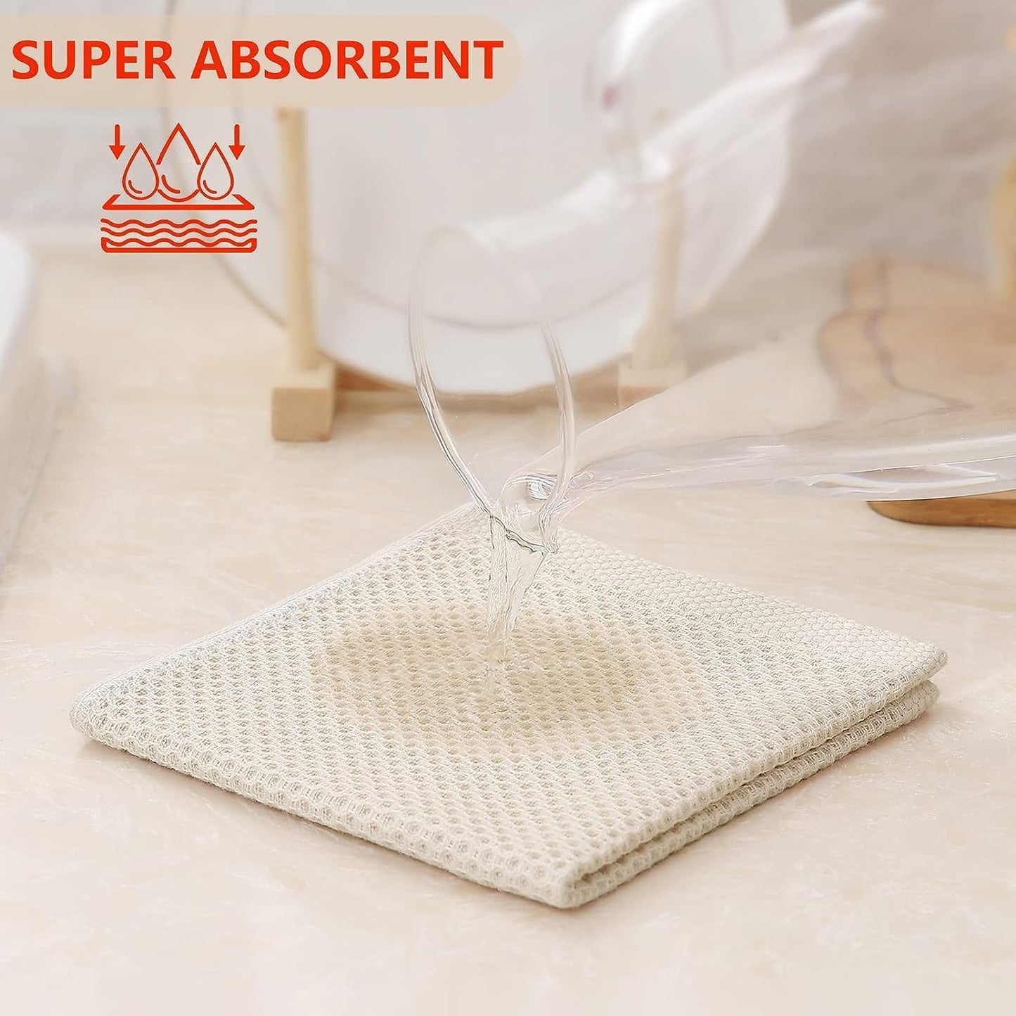 Kitinjoy 100% Cotton Kitchen Dish Cloths, 12 Pack Waffle Weave Ultra Soft Absorbent Dish Towels for Drying Dishes, Quick Drying Dish Rags, 12 X 12 Inch, Multicolor