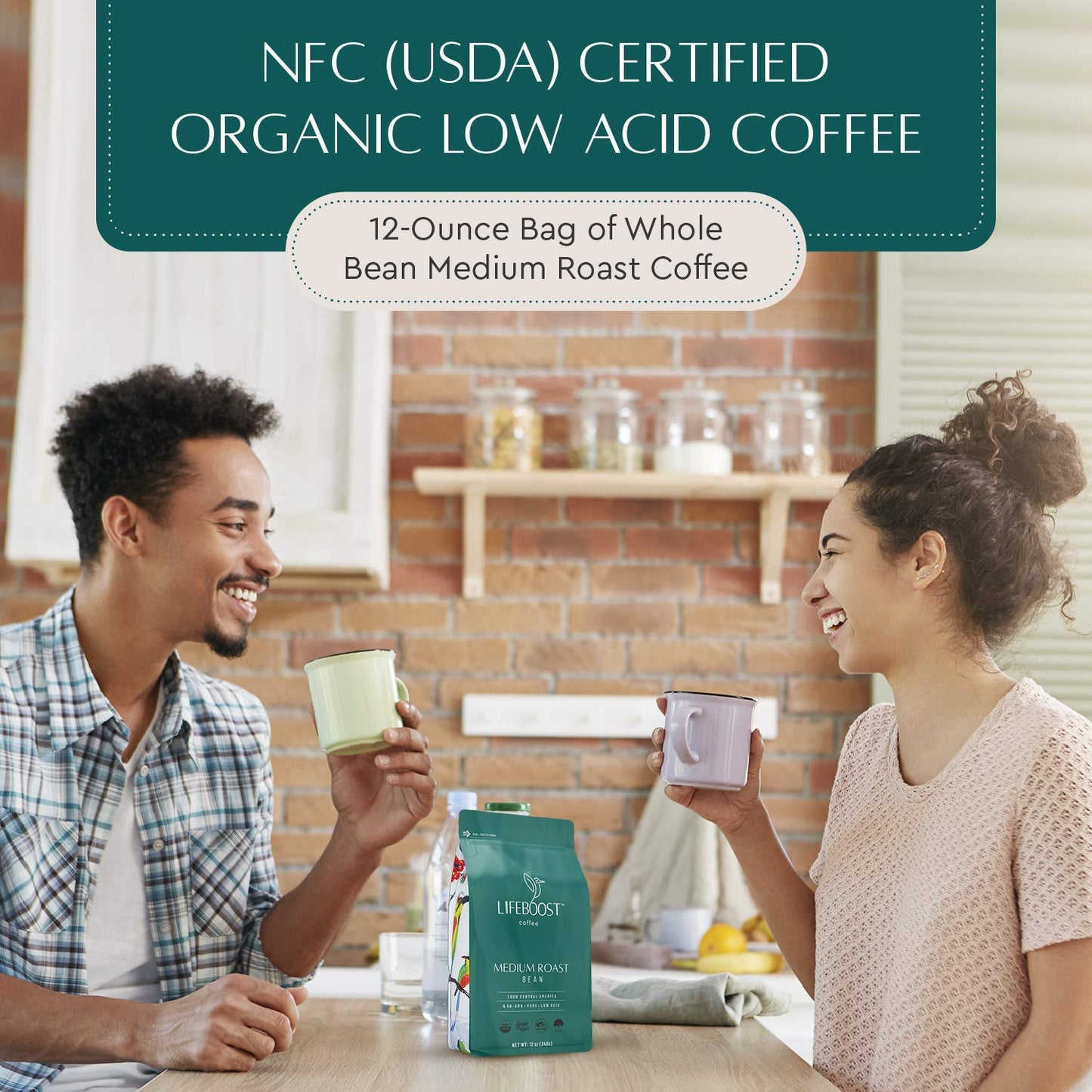 Lifeboost 3 Pack Medium Roast Whole Bean Coffee - Non-GMO Low Acid Single Origin USDA Organic Coffee - Third Party Tested For Mycotoxins & Pesticides - 12 Ounces
