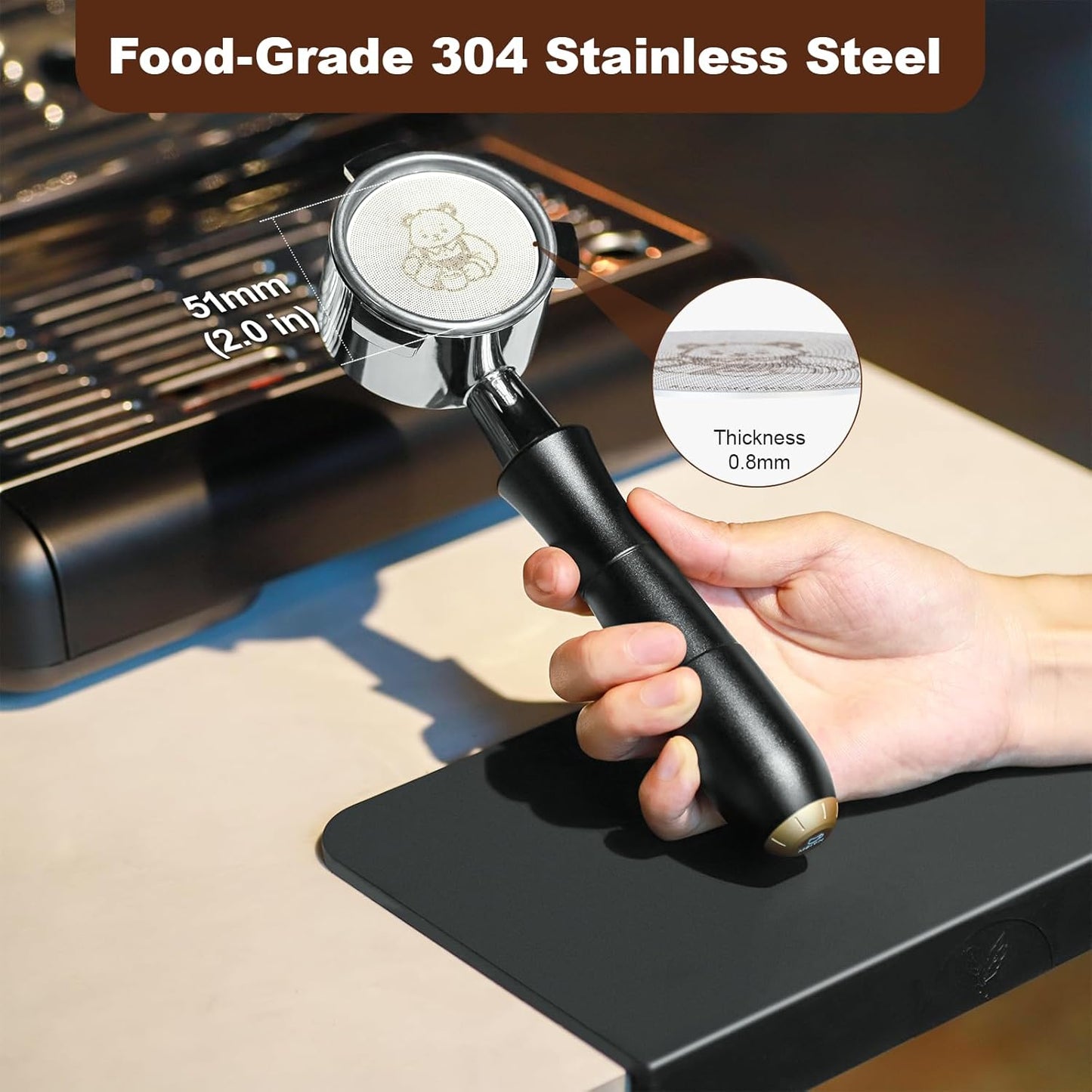 MEION 51mm Espresso Puck Screen-2 Pack 0.8mm Thickness Espresso Filter Screen, Reusable Metal Coffee Filter for Bottomless Portafilter Basket 51mm, Stainless Steel Coffee Puck Screen