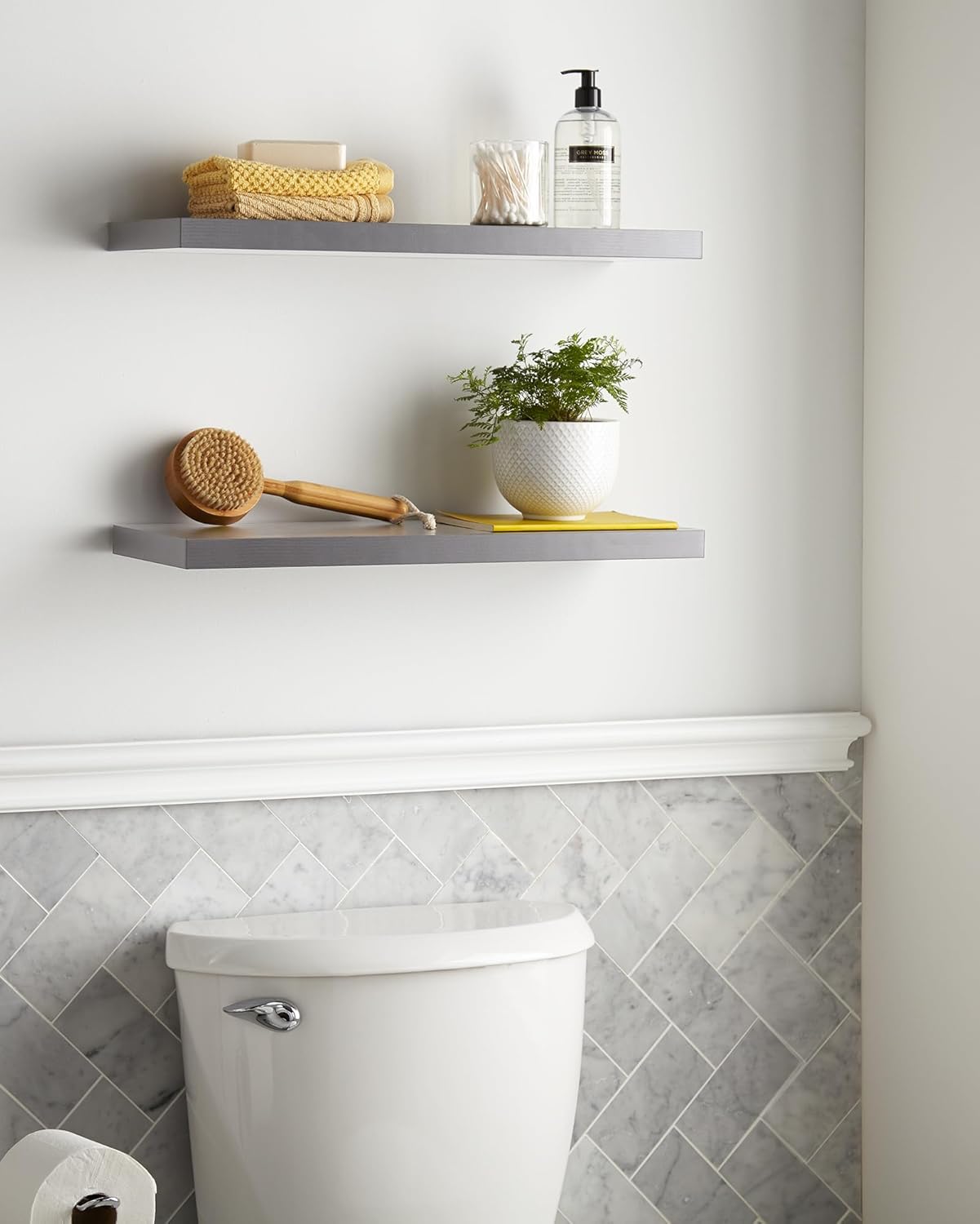 BAYKA Floating Shelves, 22.5" Rustic Wood Wall Mounted Shelves for Bathroom, Bedroom, Living Room, Kitchen, Hanging Shelf for Books/Storage/Decor (Grey,Set of 2)