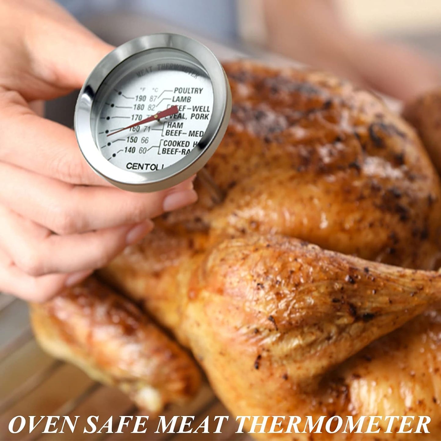 Meat Thermometer Oven Safe, 2 Pieces Dishwasher Safe Meat Thermometers for Cooking and Grilling, 2.12'' Stainless Steel Cooking Thermometer for Meat (No Battery Required)