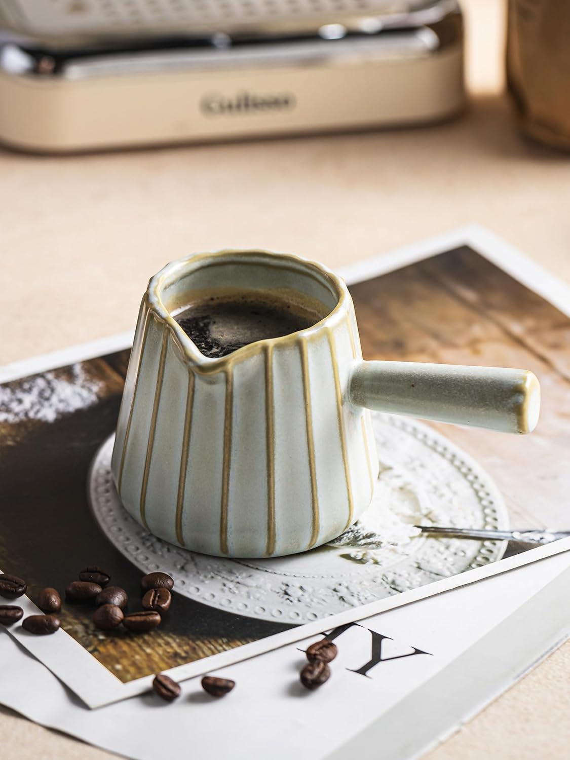 Espresso Cups, Ceramic Espresso Measuring Cup with Handle, Expresso Shots Cups with Scale, Espresso Accessories, 200ML /6 OZ, Light Green